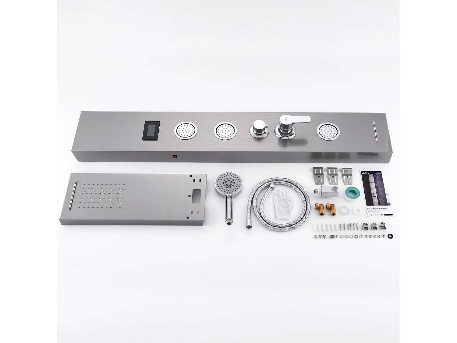 AuraLum Max Panneau Douche Colonne Douche Hydromassante LED Panneau de Douche en Acier Inox Brossé avec 3 Jets de Massage pour Salle bain,EU Modèle