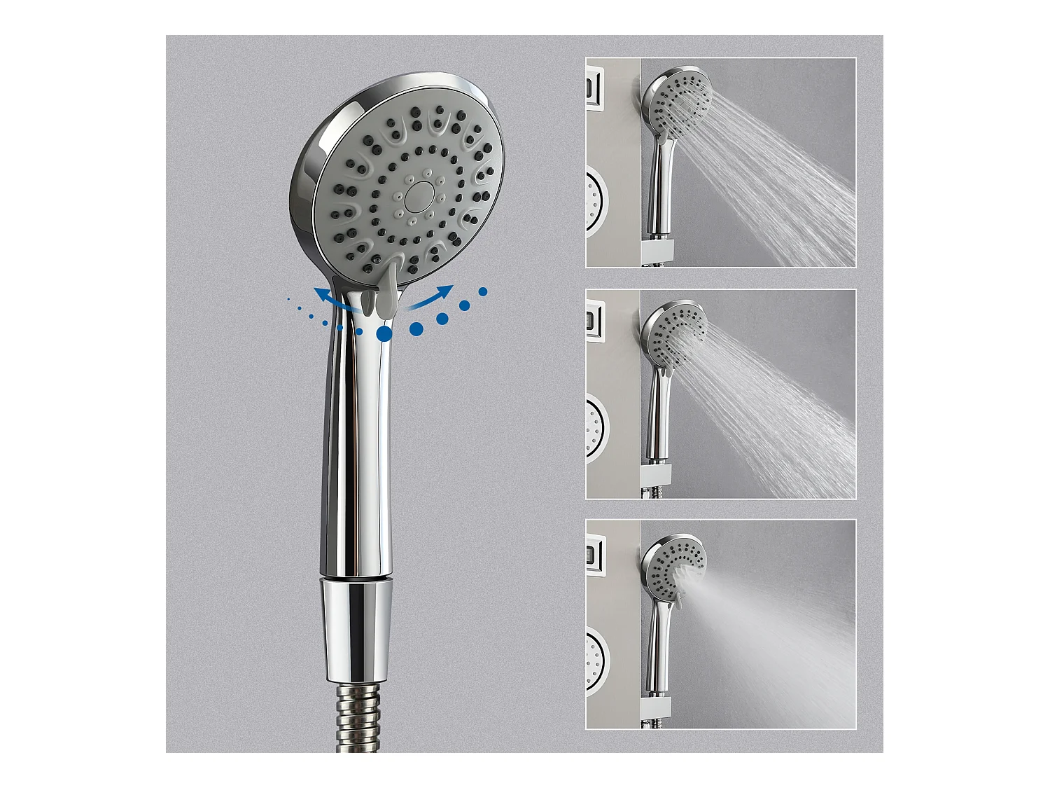 LCD LED Douchepaneel Temperatuurindicator,Geborsteld Roestvrij Staal met 3 Massagestralen+Handdoekhouder Badkamer Zelfklevend/Boren, Geborsteld