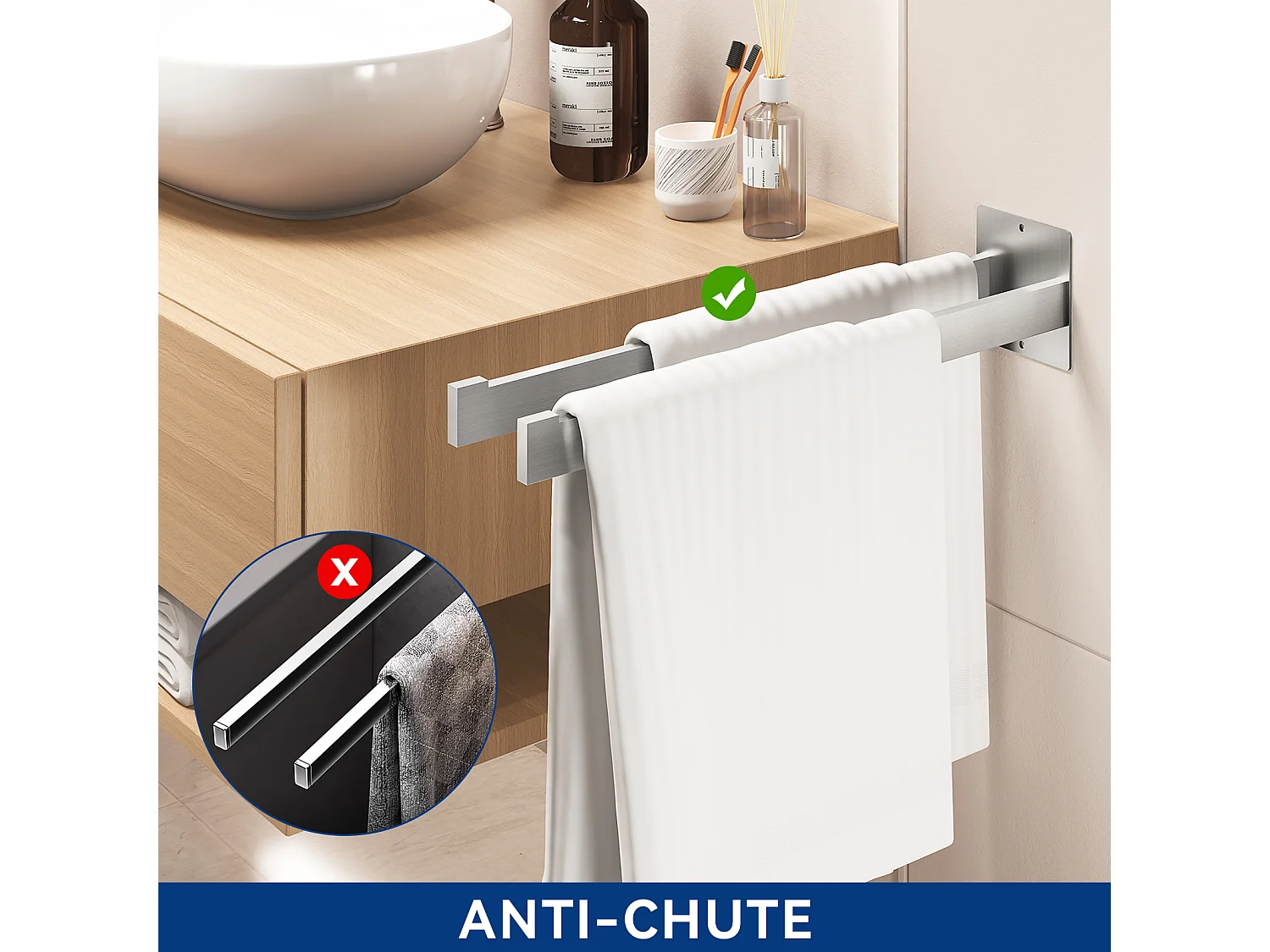 Panneau Douche LED LCD Indicateur de température,en Inox Brossé avec 3 Jets de Massage+Porte Serviette Salle Bain Adhésif/Perçage,Brossé