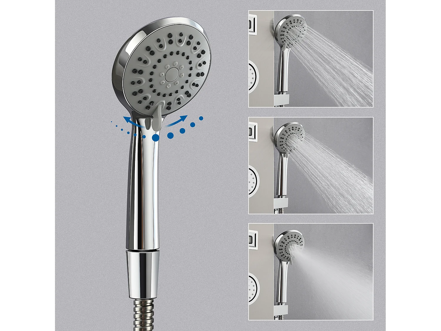 Panel ducha LED LCD con indicador de temperatura,inoxidable cepillado con 3 chorros de masaje+soporte para toallas de baño con adhesivo/perforación