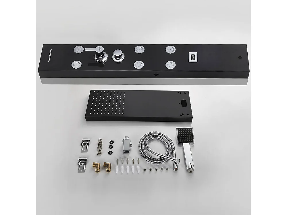 AuraLum Max Duschsäule Schwarz, LED-Duschpaneel, Hydromassage, multifunktionales Duschsystem, Wandsäule, 6 große Massagedüsen, EU-Modell
