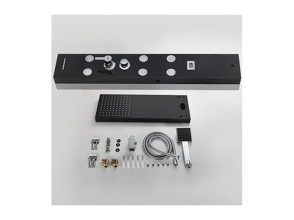 AuraLum Max Columna Ducha Negro LED Panel Ducha Hidromasajes Sistema Ducha Multifuncional Columna de Pared 6 Grandes Boquillas Masajeantes,Modelo UE