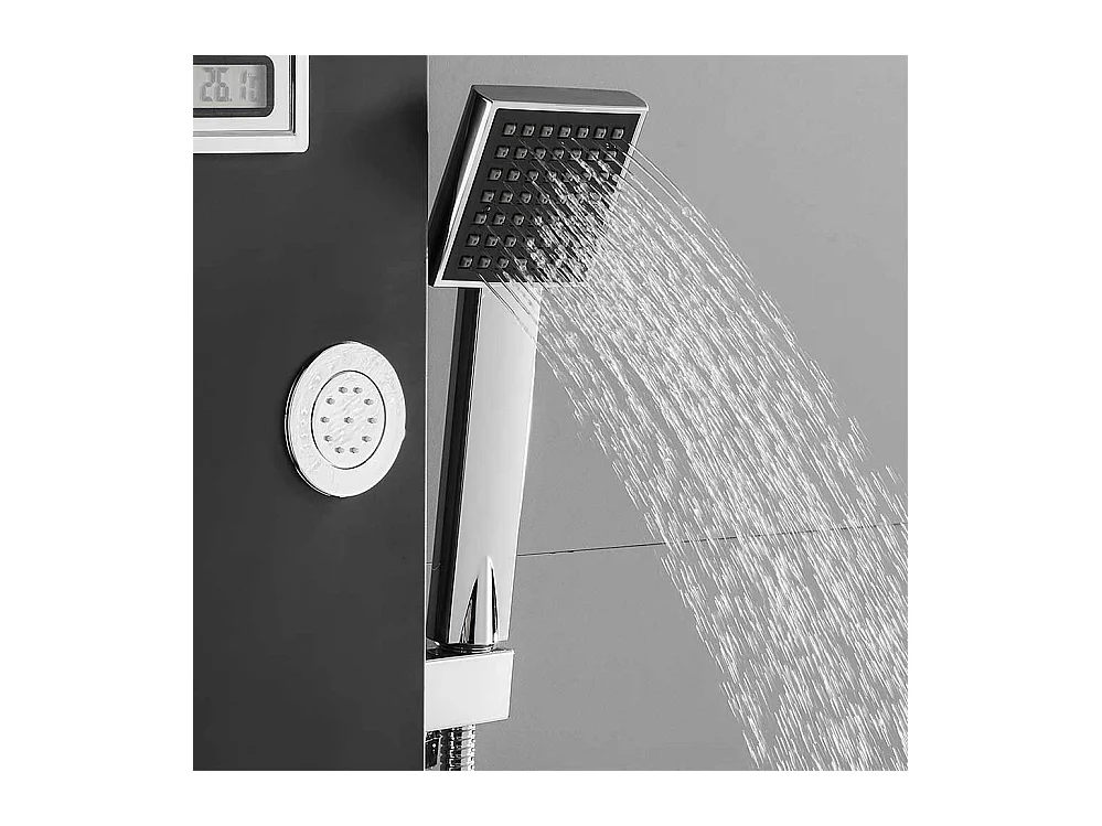 AuraLum Max Columna Ducha Negro LED Panel Ducha Hidromasajes Sistema Ducha Multifuncional Columna de Pared 6 Grandes Boquillas Masajeantes,Modelo UE