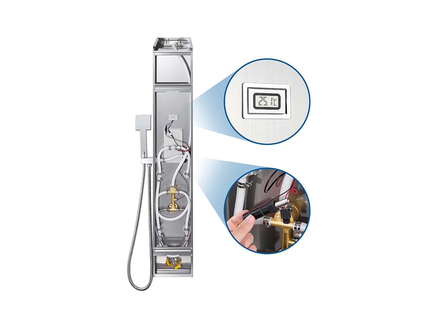 Colonne Douche Hydromassante avec LCD Écran Affichage Temprérature,avec 4 Jets Massage+60cm Porte-Serviettes Salle Bain Auto-adhésif/Perçage en Inox