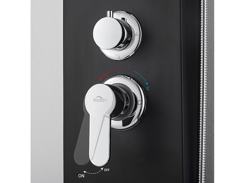 Panneau Colonne de Douche Hydromassante Noir Panneau de Douche Kit en Acier Inox avec 6 Grandes Buses Massants Ensemble de Douche avec Écran LCD