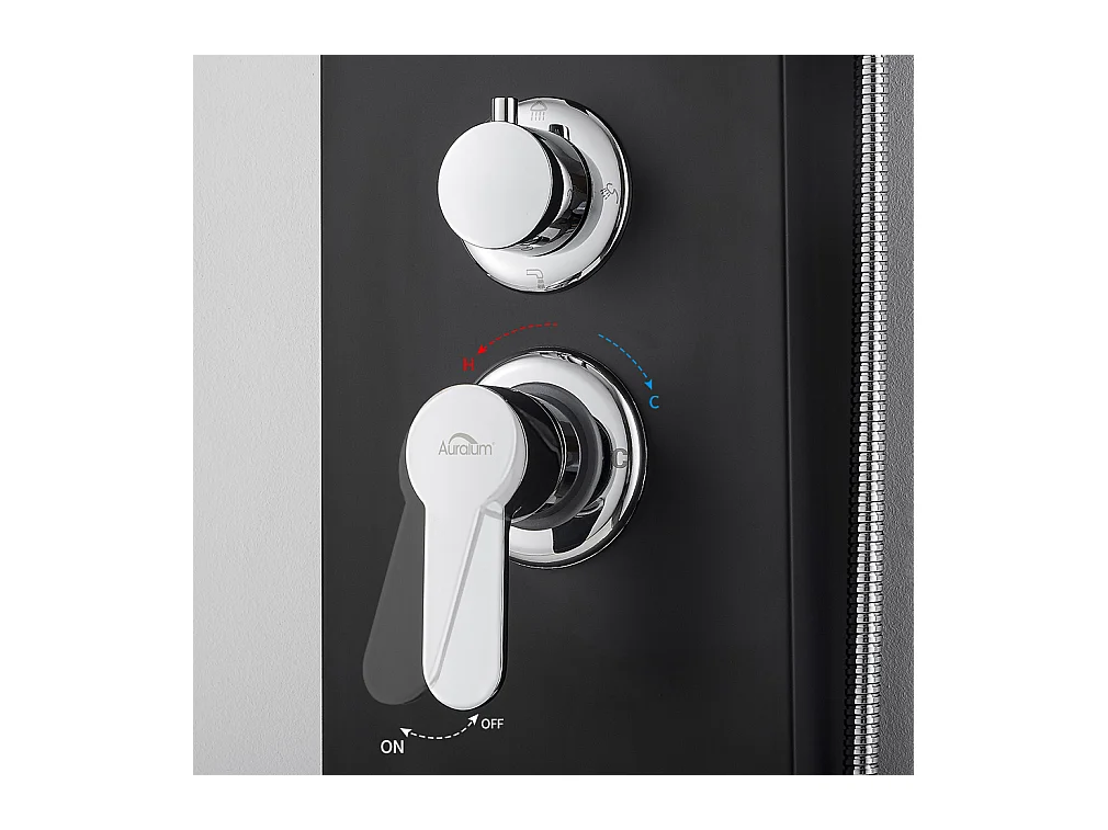 Panneau Colonne de Douche Hydromassante Noir Panneau de Douche Kit en Acier Inox avec 6 Grandes Buses Massants Ensemble de Douche avec Écran LCD