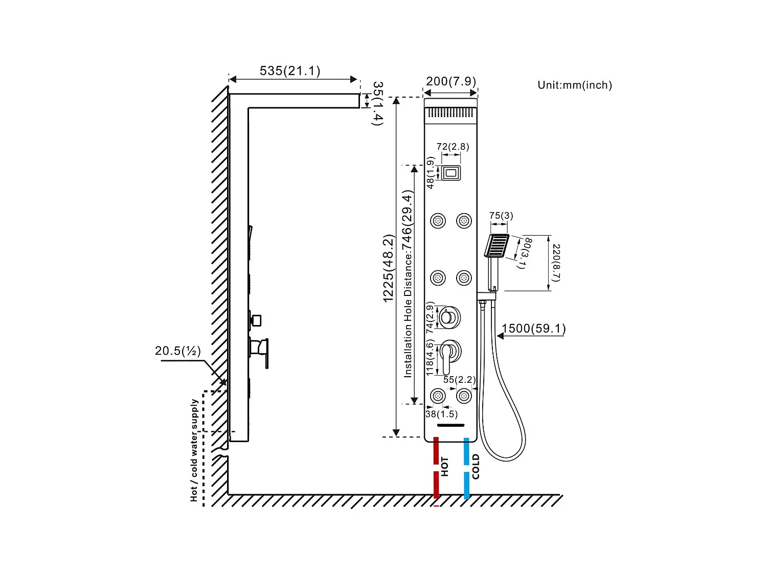 Panneau Colonne de Douche Hydromassante Noir Panneau de Douche Kit en Acier Inox avec 6 Grandes Buses Massants Ensemble de Douche avec Écran LCD