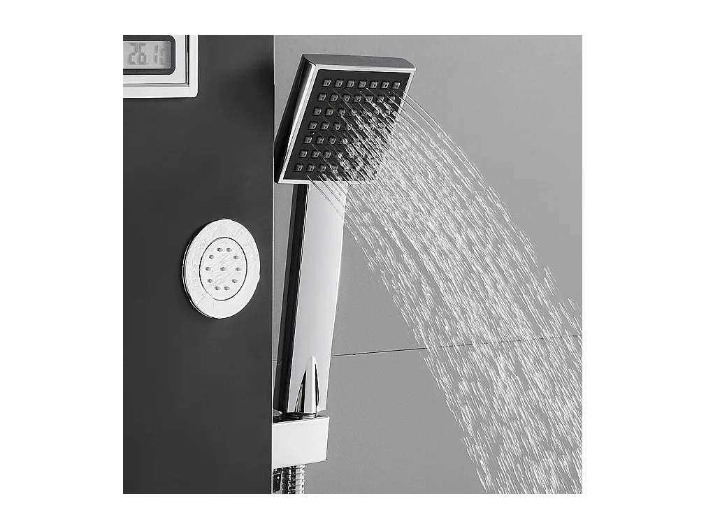 Panneau Colonne de Douche Hydromassante Noir Panneau de Douche Kit en Acier Inox avec 6 Grandes Buses Massants Ensemble de Douche avec Écran LCD