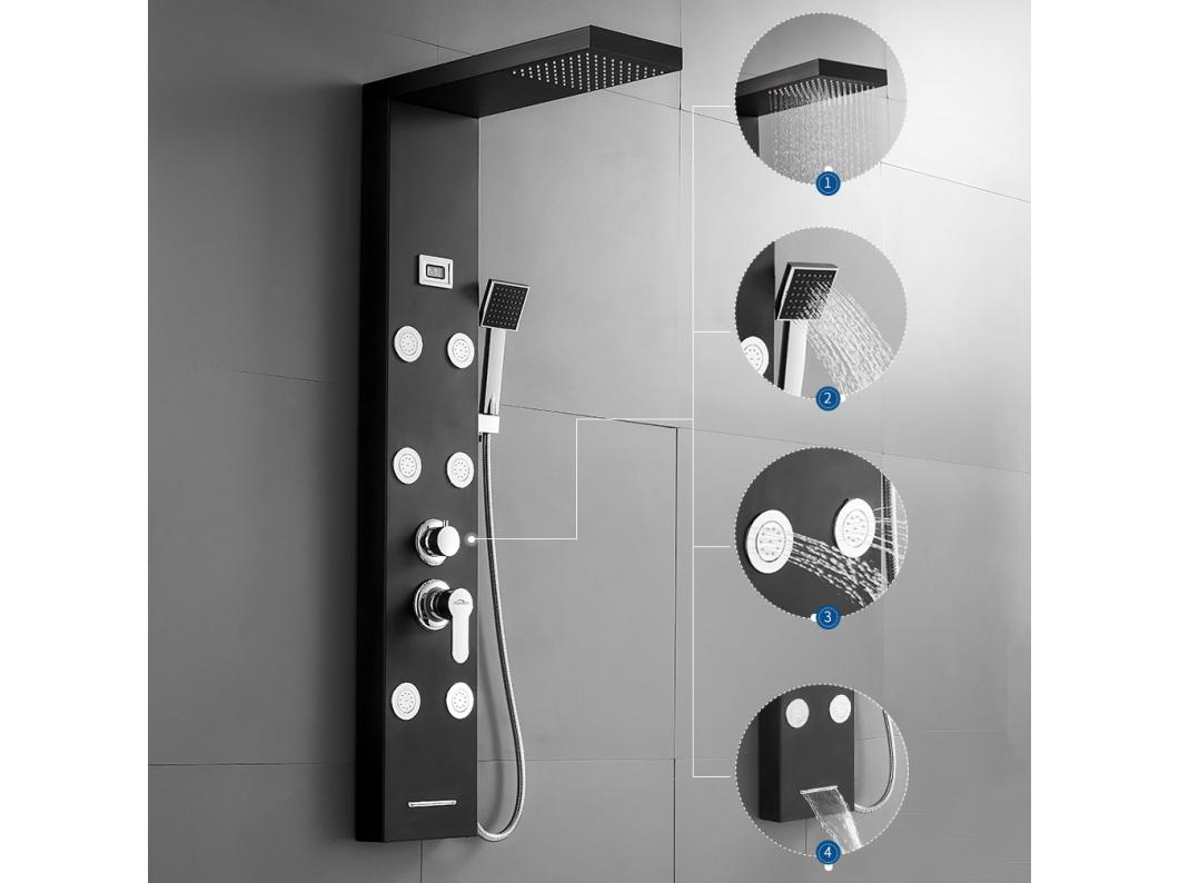 Zwart Hydromassage Douche Kolom Paneel Douche Panel Rvs Kit met 6 Grote Massage Sproeiers Douche Set met LCD Scherm