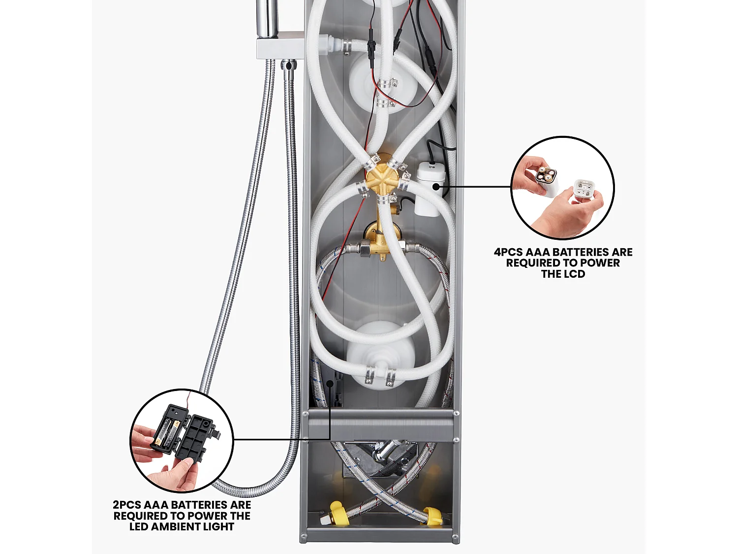 Panel de Ducha AuraLum Max Columna deDucha Hidromasaje LED Panel de Ducha de Acero Inoxidable Cepillado con 3 Jets de Masaje para Baño,Modelo UE