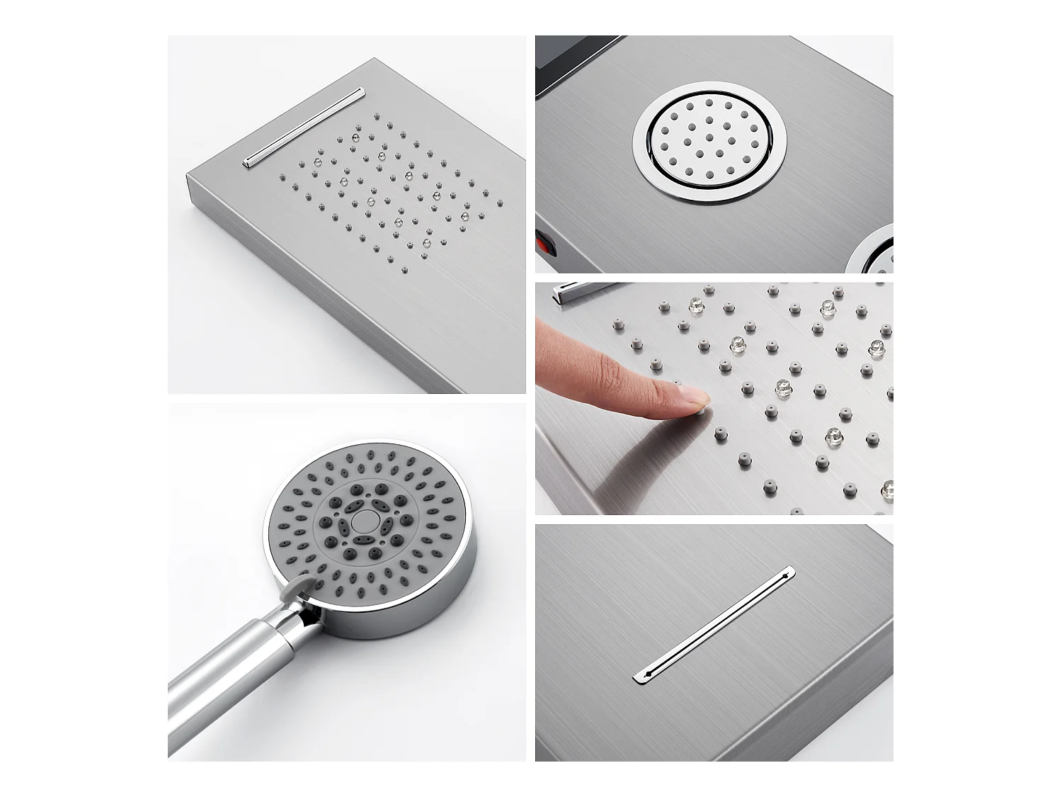 Panneau de Douche LED LCD Indicateur de température Colonne de Douche Hydromassante Panneau de Douche en Acier Inox Brossé avec 3 Jets de Massage