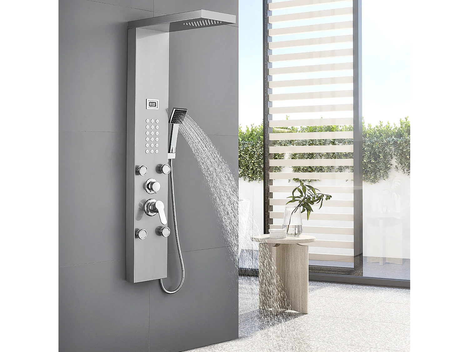 AURALUM MAX Hydromassage-Duschsäule mit Temperaturanzeige Duschpaneel mit 4 Massagedüsen, Duschkopf, Handbrause