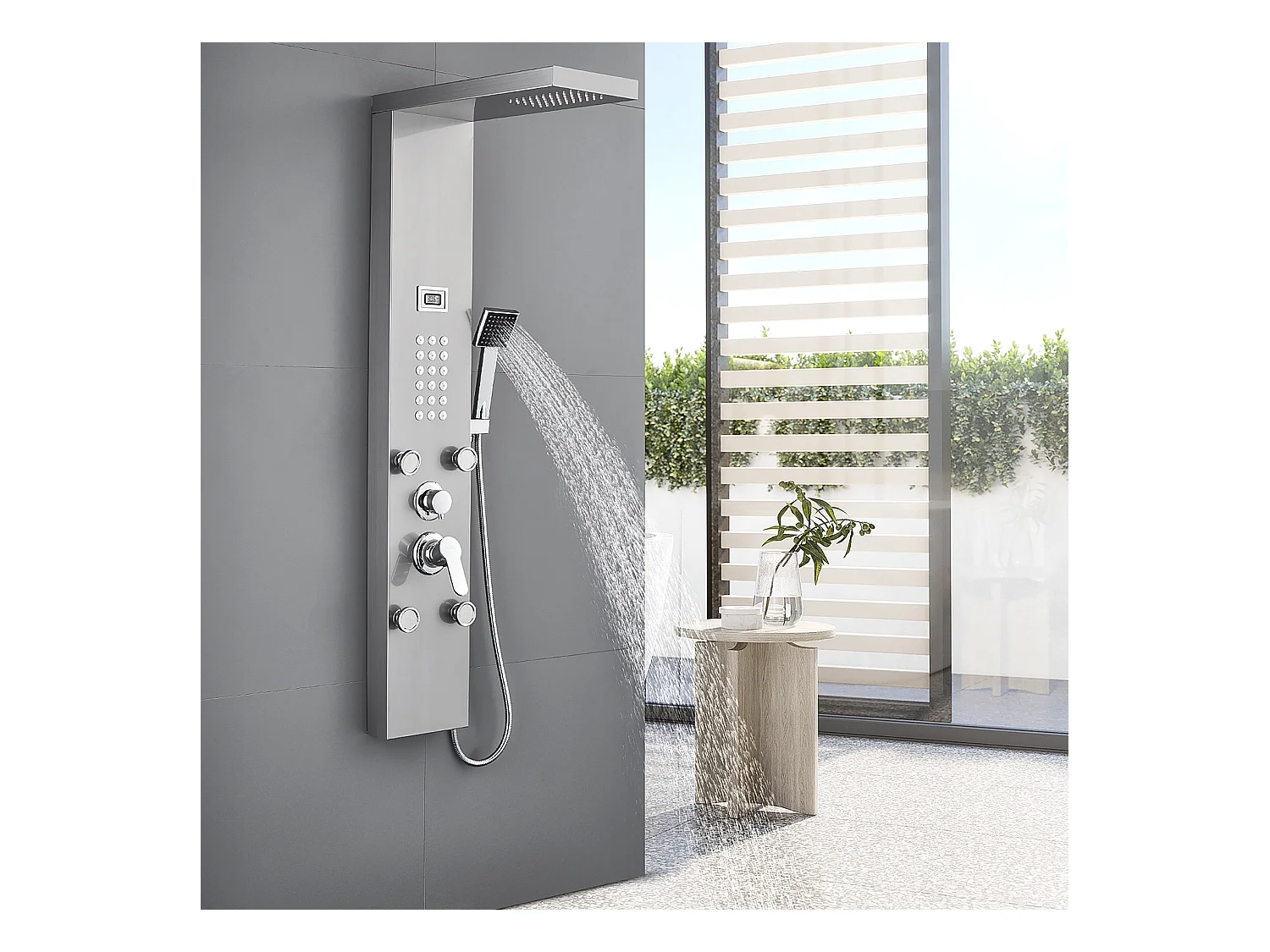 Panneau Colonne Douche Hydromassante AURALUM MAX avec Écran Affichage Temprérature Panneau Douche avec 4 jets massage,Douche de tête,Douchette à Main