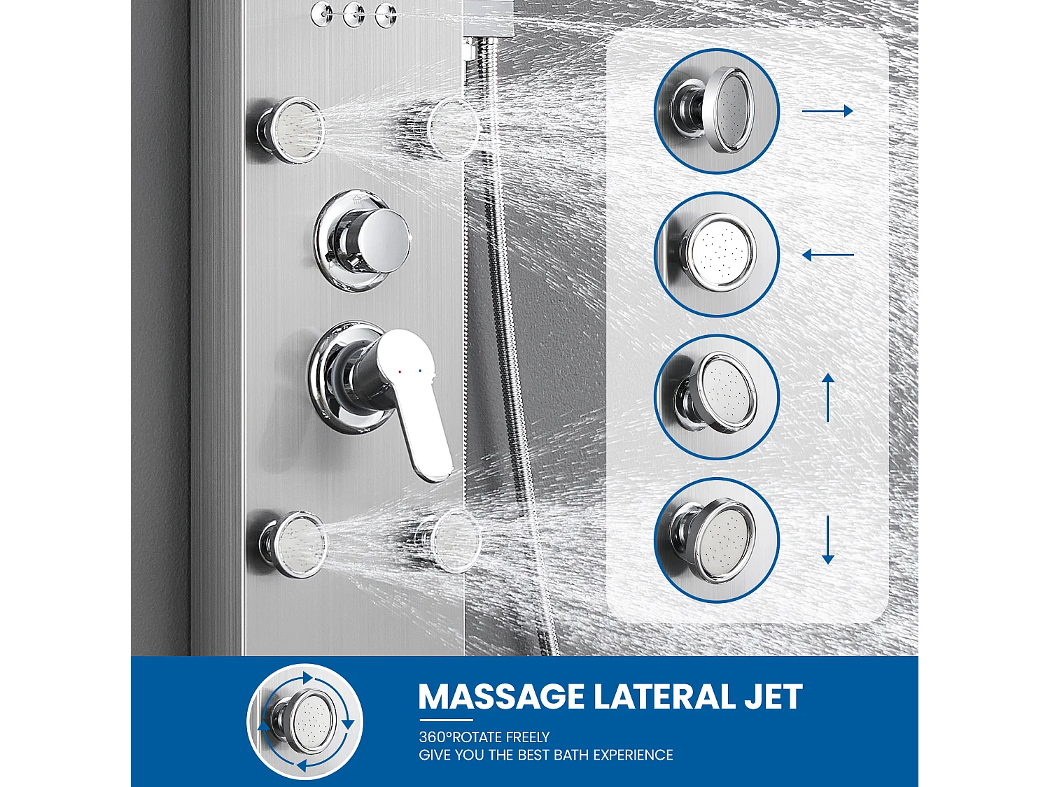 Panneau Colonne Douche Hydromassante AURALUM MAX avec Écran Affichage Temprérature Panneau Douche avec 4 jets massage,Douche de tête,Douchette à Main