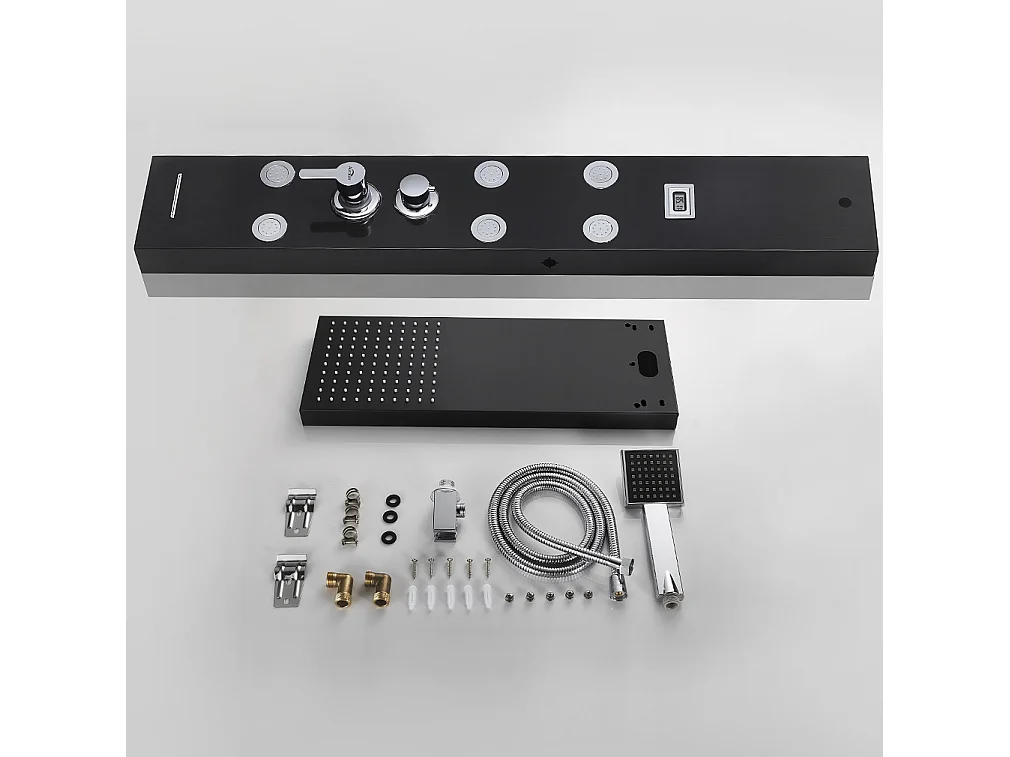 Schwarze Duschsäule, Multifunktions-Duschpaneel aus Edelstahl mit LCD-Bildschirm, Hydromassage-Duschsäule mit Mischbatterie und Massagedüsen