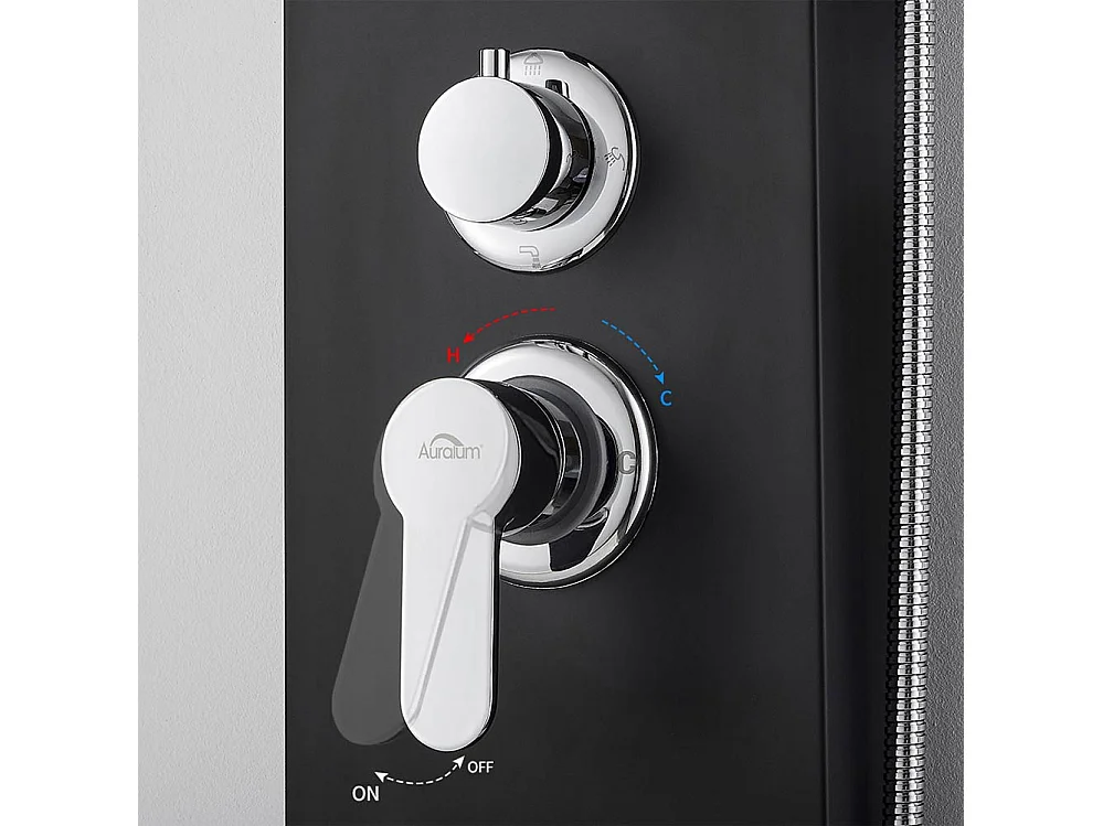 Colonne de Douche Noir,Panneau de Douche Acier Inox Multifonction avec Écran LCD, Colonne Douche Hydromassante avec Mitigeur et Buses Massants