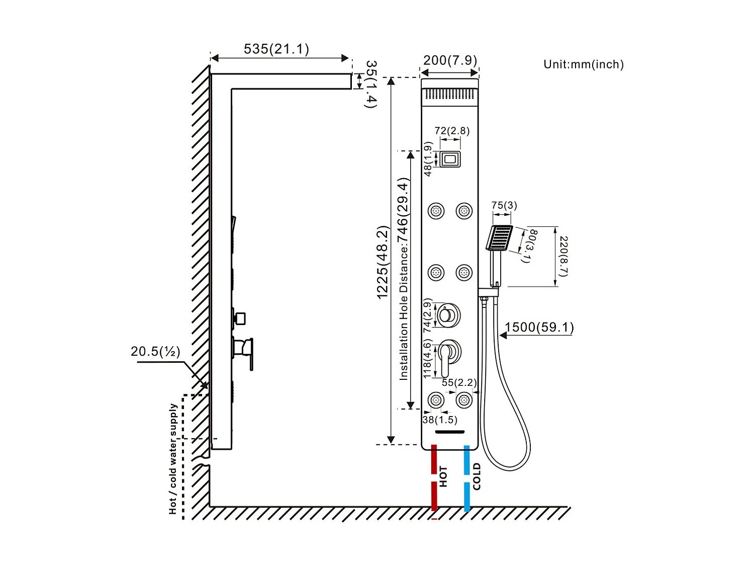 Colonna Doccia Nero,Pannello Doccia Acciaio Inox MultifunzioneCon Schermo LCD,Colonna Doccia Idromassaggio con Miscelatore e Ugelli Massaggianti