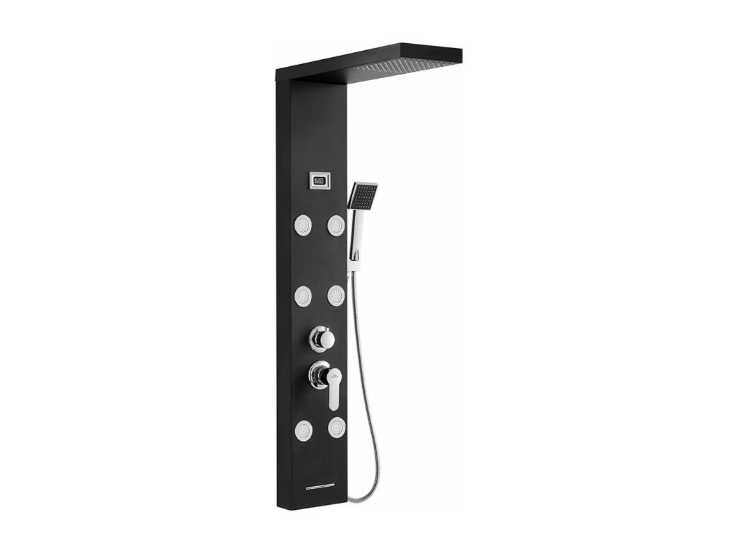 Douchekolom Zwart, Douchepaneel RVS MultIfunction met LCD-scherm, Hydromassagedouchekolom met mengkraan en massagesproeiers