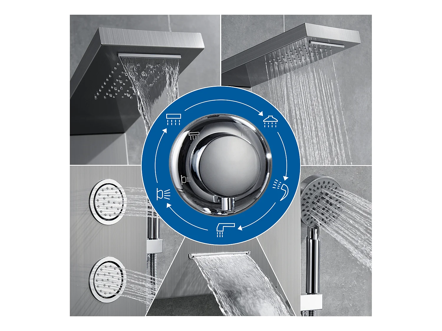 Panneau de Douche AURALUM MAX Colonne de Douche Hydromassante LED Panneau de Douche en Acier Inox Brossé avec 3 Jets de Massage pour Salle de bain