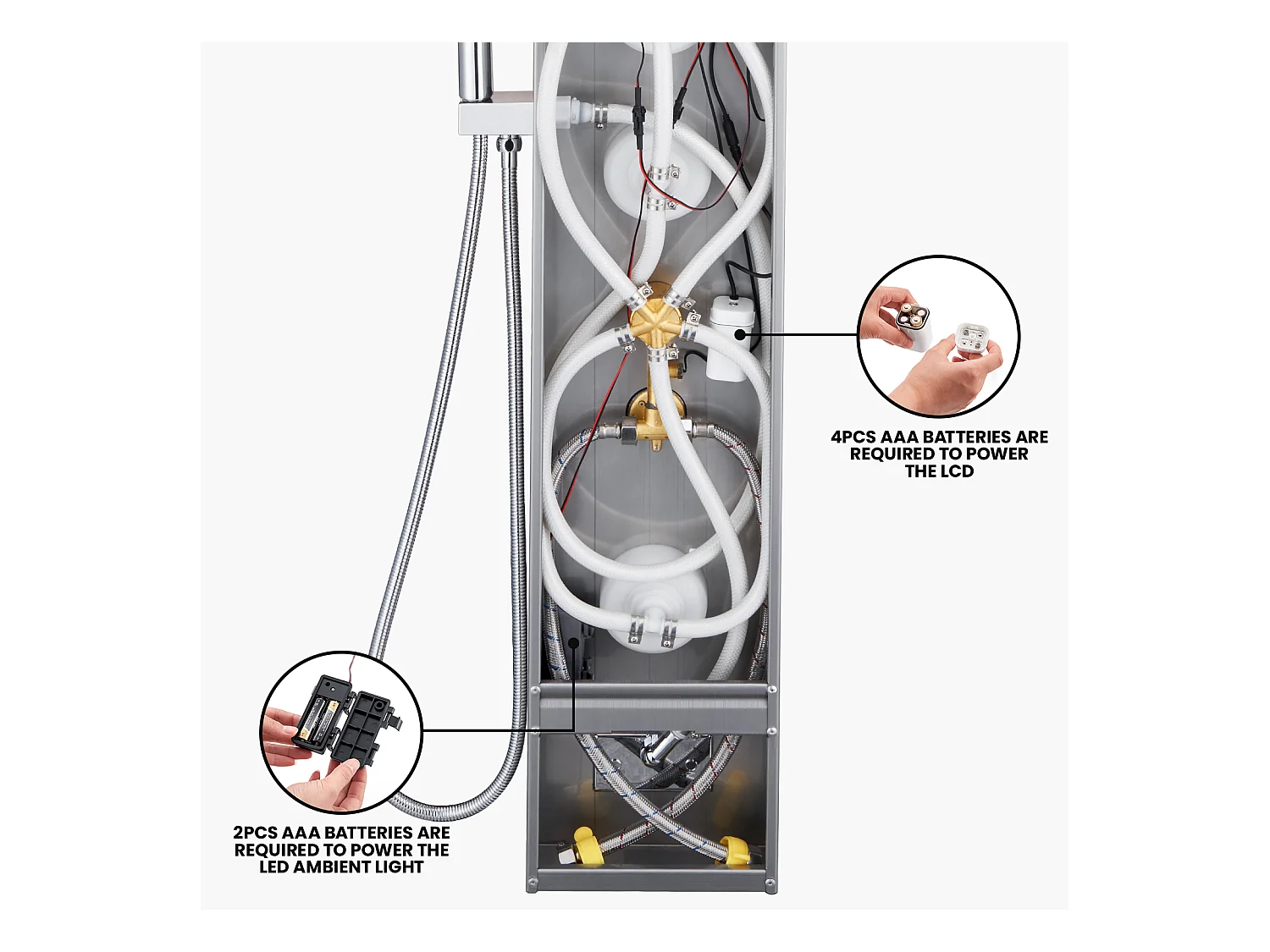 Panneau de Douche AURALUM MAX Colonne de Douche Hydromassante LED Panneau de Douche en Acier Inox Brossé avec 3 Jets de Massage pour Salle de bain