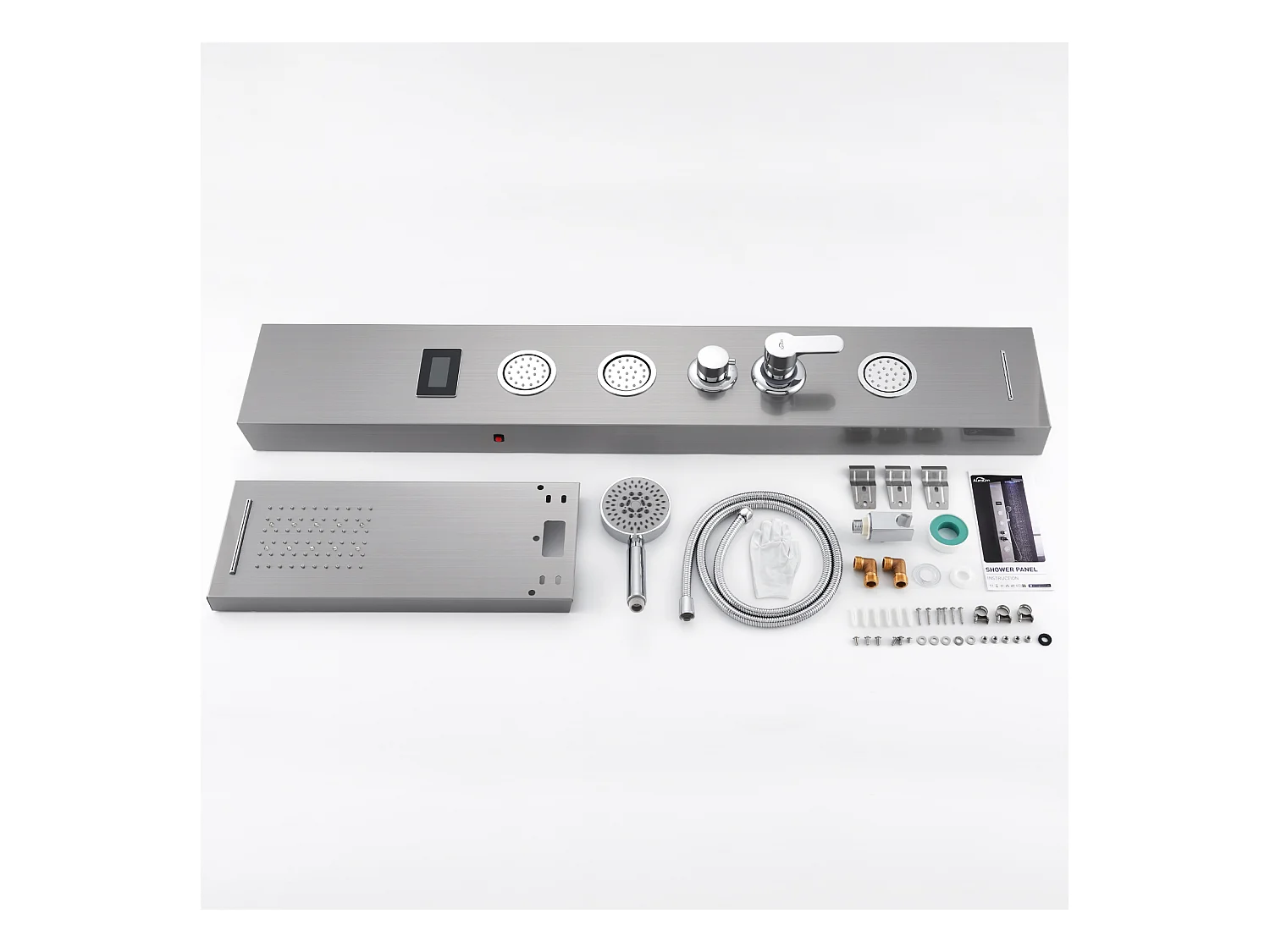 Panneau de Douche AURALUM MAX Colonne de Douche Hydromassante LED Panneau de Douche en Acier Inox Brossé avec 3 Jets de Massage pour Salle de bain