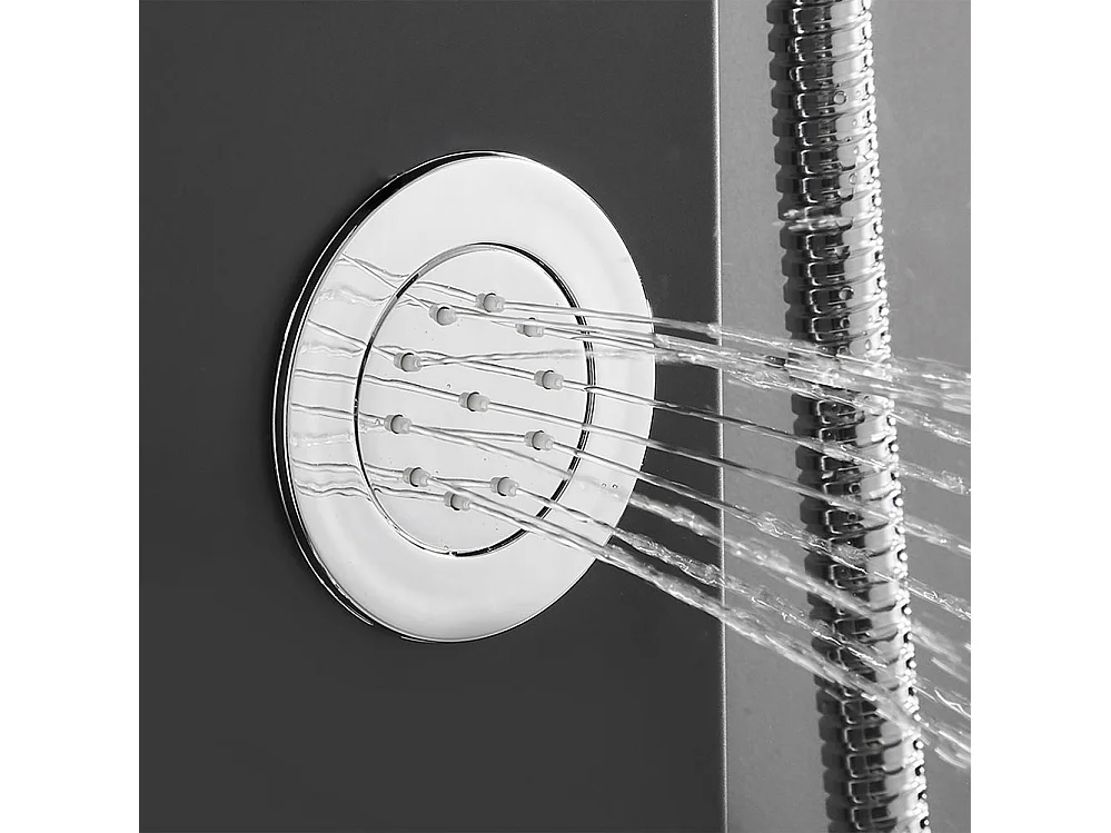 Colonne de Douche Noir LED Panneau douche pour Salle Bain Hydromassages Système Douchemultifonctionnel colonne murale 6 Grandes Buses Massants