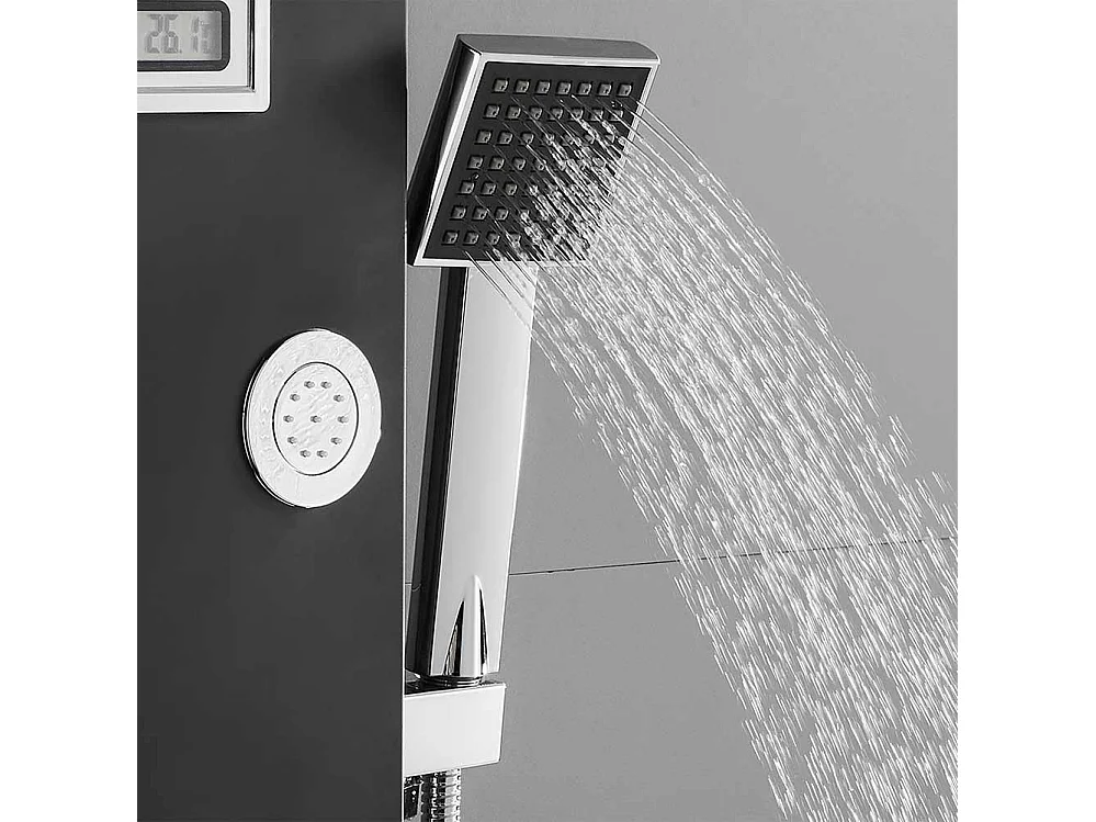 Colonne de Douche Noir LED Panneau douche pour Salle Bain Hydromassages Système Douchemultifonctionnel colonne murale 6 Grandes Buses Massants