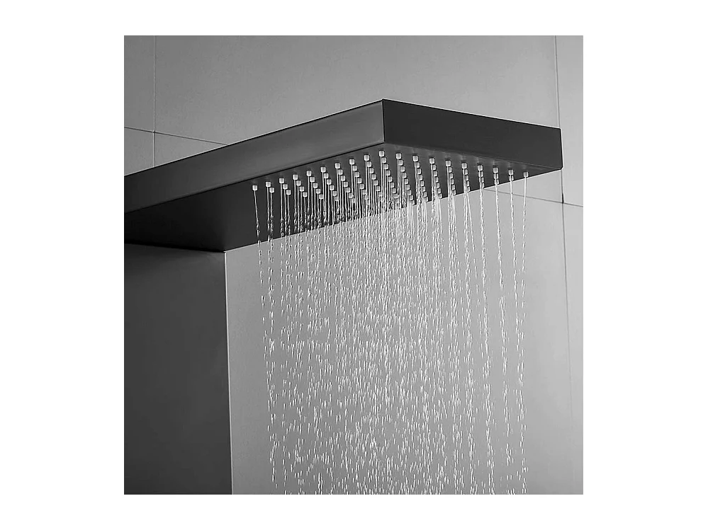 Colonne de Douche Noir LED Panneau douche pour Salle Bain Hydromassages Système Douchemultifonctionnel colonne murale 6 Grandes Buses Massants