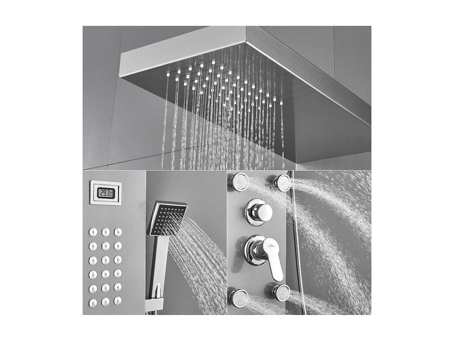 AuraLum Max Auralum Columna Ducha de Hidromasaje Panel con Pantalla de Temperatura Panel de Ducha con 4 Jets Masaje,Ducha fija, Teleducha, Modelo UE