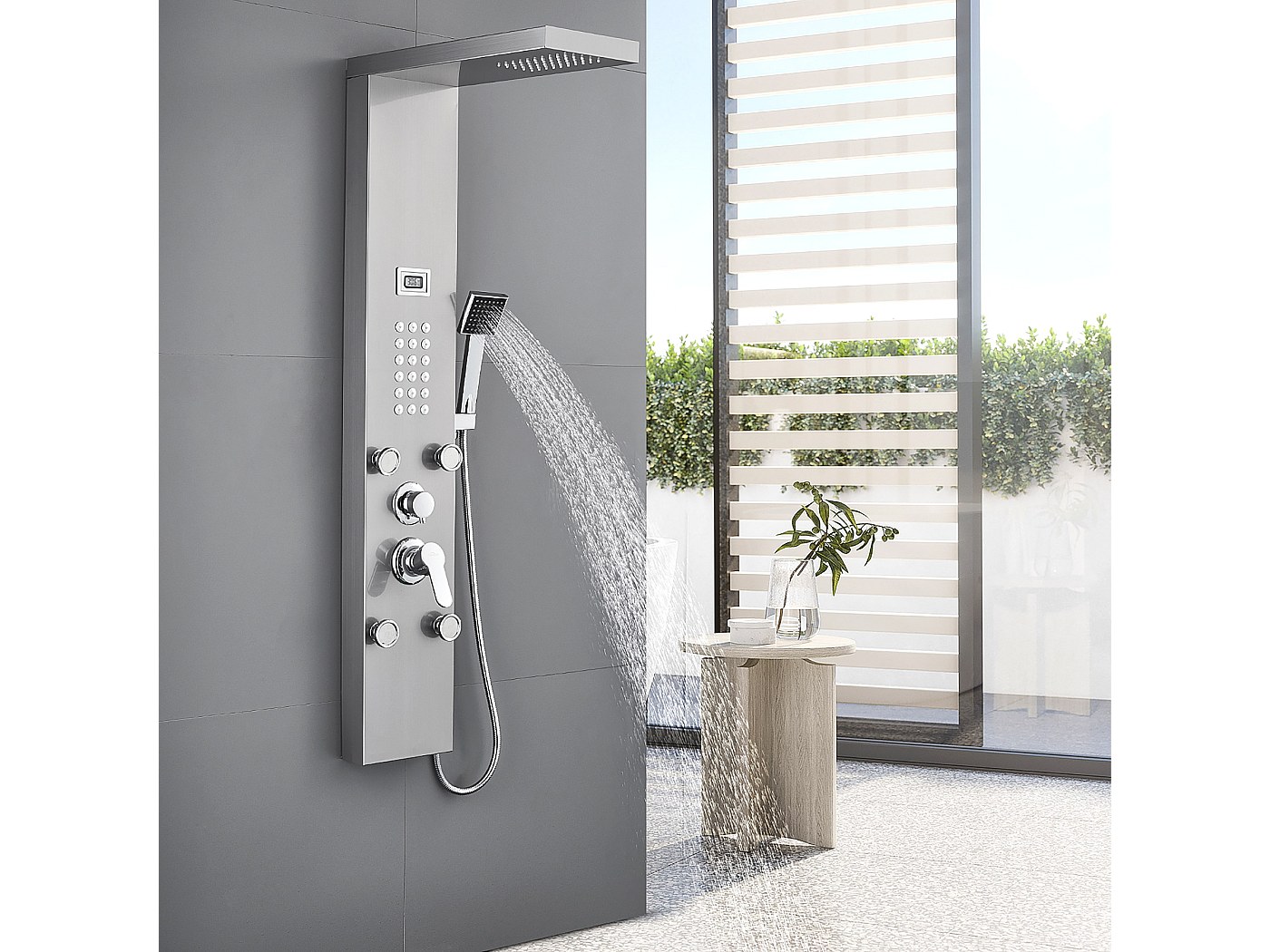 Colonne De Douche Thermostatique INOX Noir - Panneau Hydromassant Avec Écran LCD - 5 Ans Garantie