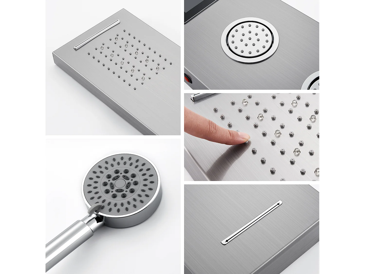 Panneau Douche LED LCD Indicateur de température Colonne Douche Hydromassante Panneau Douche en Acier Inox Brossé avec 3 Jets de Massage,EU Modèle