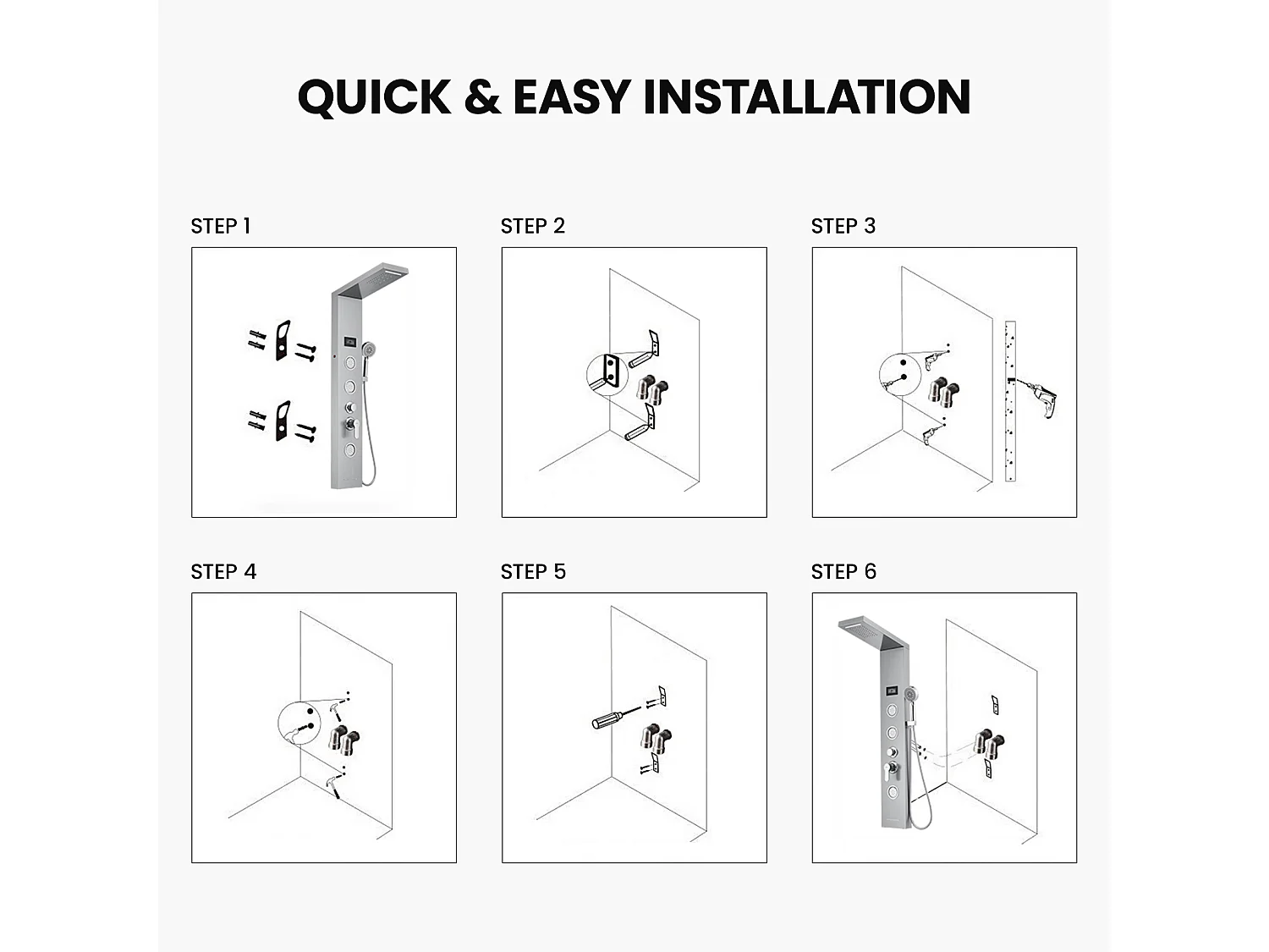 Panel de Ducha LED LCD Indicador de temperatura Columna Ducha Hidromasaje Panel Ducha de Acero Inoxidable Cepillado con 3 Jets de Masaje,Modelo UE
