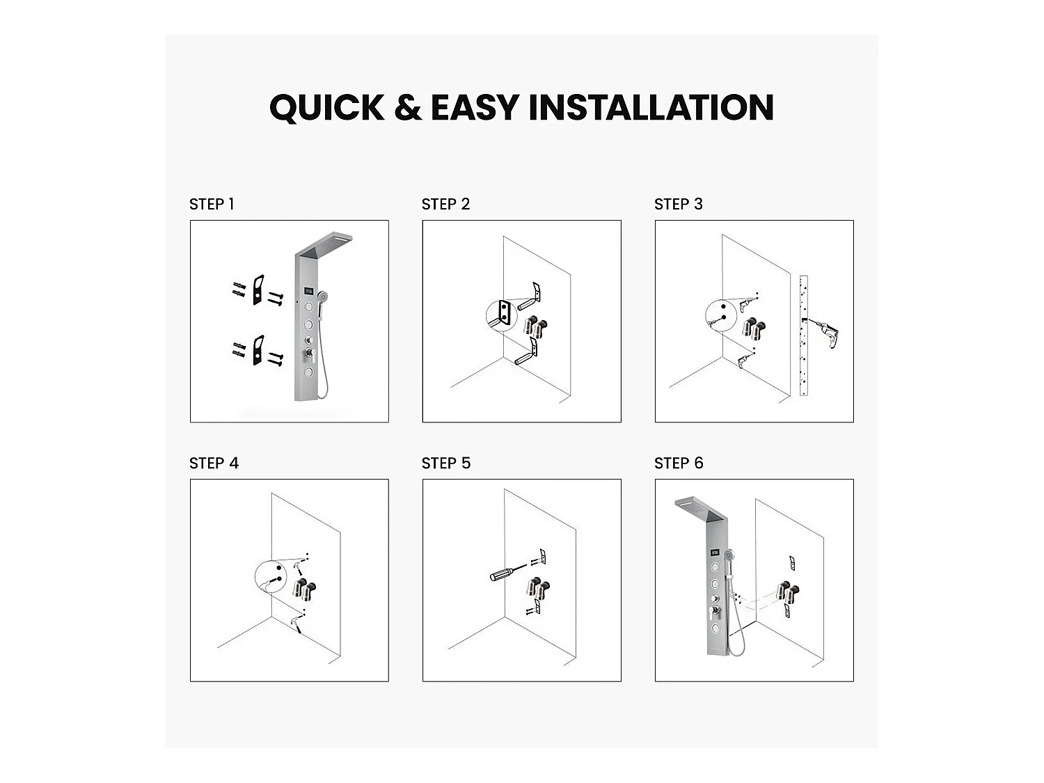 AURALUM MAX Panel de Ducha Columna de Ducha Hidromasaje LED Panel de Ducha de Acero Inoxidable Cepillado con 3 Jets de Masaje para Baño