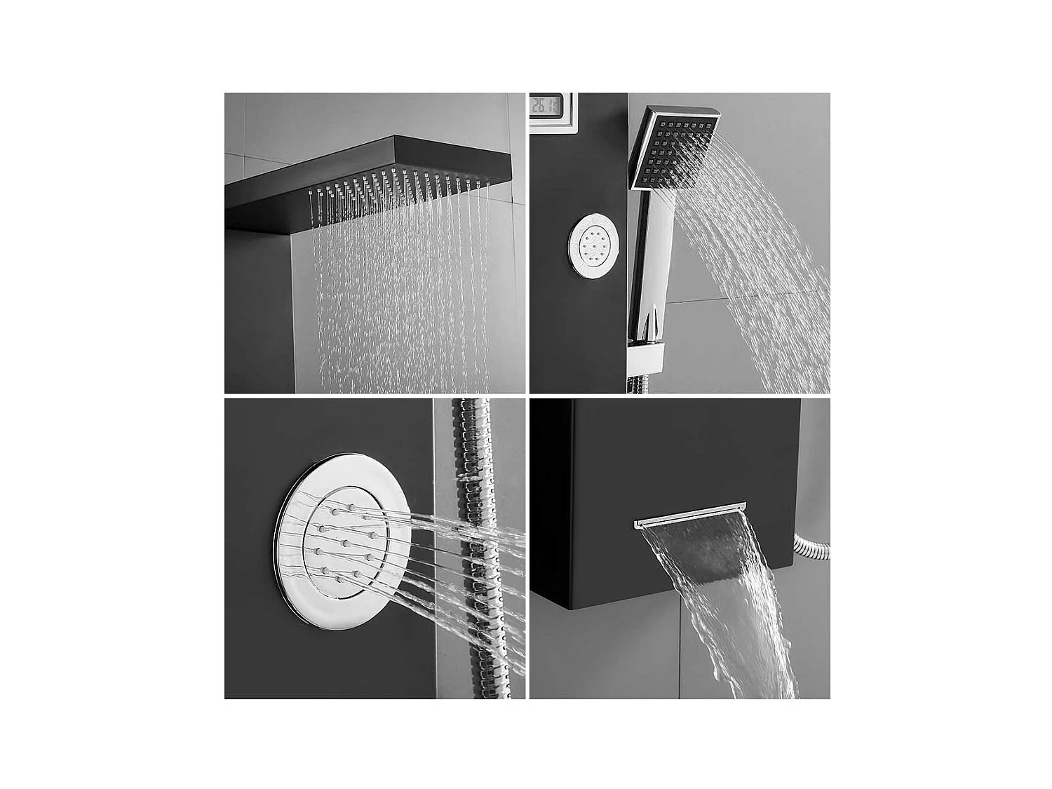 AURALUM MAX Columna de Ducha Negro LED Panel de Ducha Hidromasajes Sistema de Ducha Multifuncional Columna de Pared 6 Grandes Boquillas Masajeantes