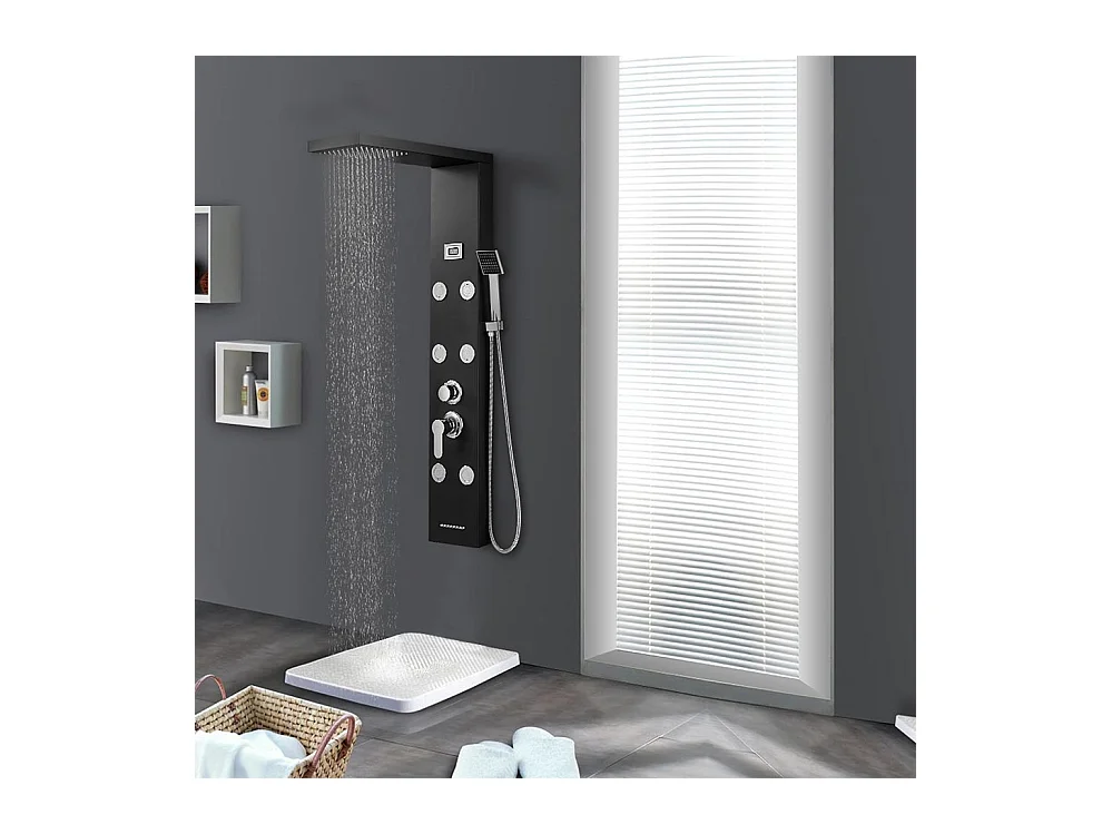 AURALUMMAX Douchekolom Zwart LED Douchepaneel voor Badkamer Hydromassages Multifunctioneel Douchesysteem Wandkolom 6 Grote Massagesproeiers