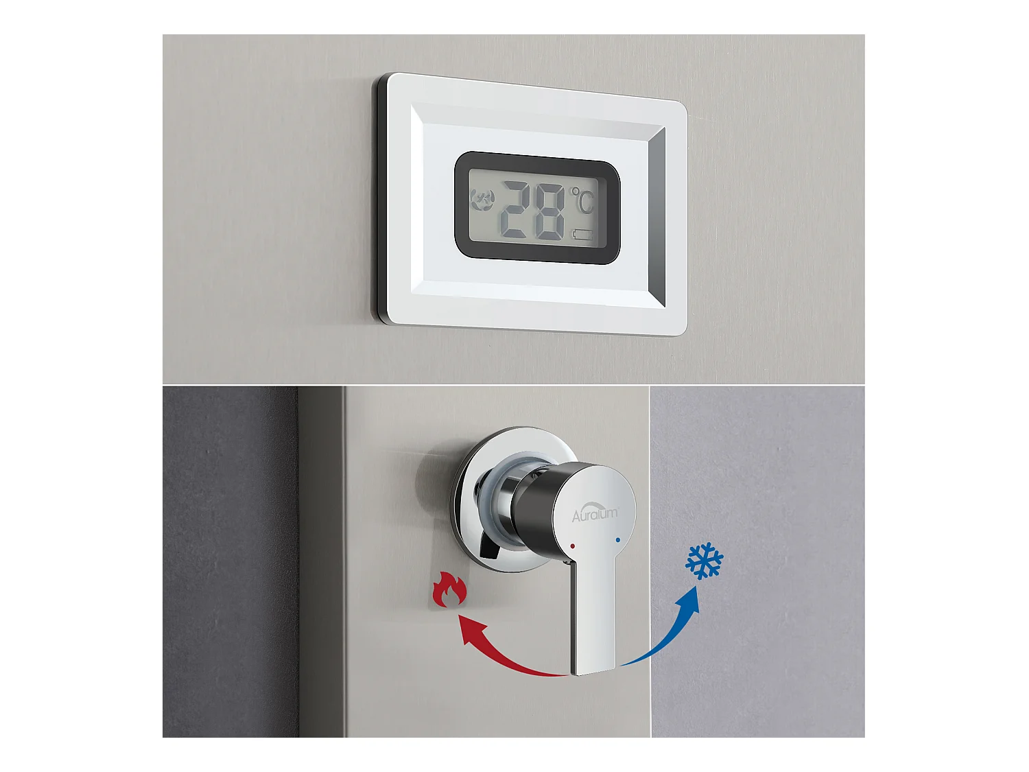 Auralum MAX PaDouche LED LCD Temperatuur Indicator, in geborsteld roestvrij staal met 3 massagestralen + 60 cm handdoekhouder badkamer Zelfklevend / Boren