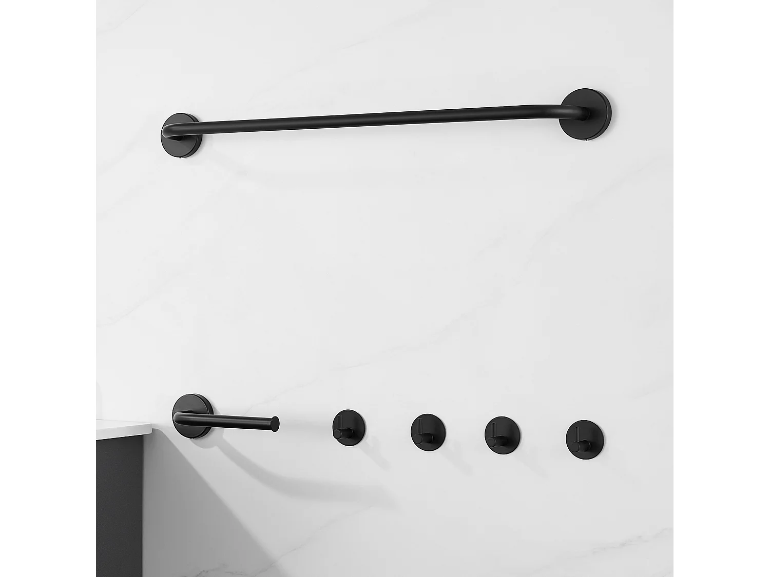 Panneau Douche Hydromassante Noir,inoxydable,avec 6 Buses Massants,Écran LCD+Ensemble Salle Bain Accessoire 6 Pièces,Auto-adhésif/percer,nox,Noir