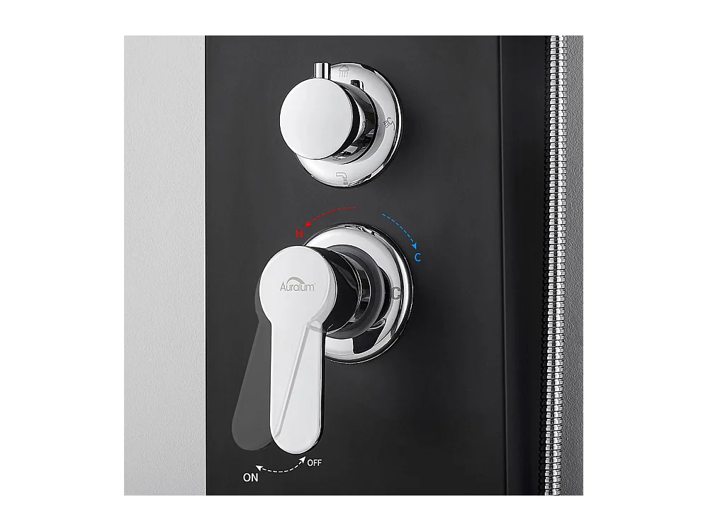 Panneau Colonne Douche Hydromassante Noir,en Inox avec 6 Grandes Buses Massants,Écran LCD+Porte-Serviettes de Salle de Bain,Auto-adhésif/ Perçage,60CM