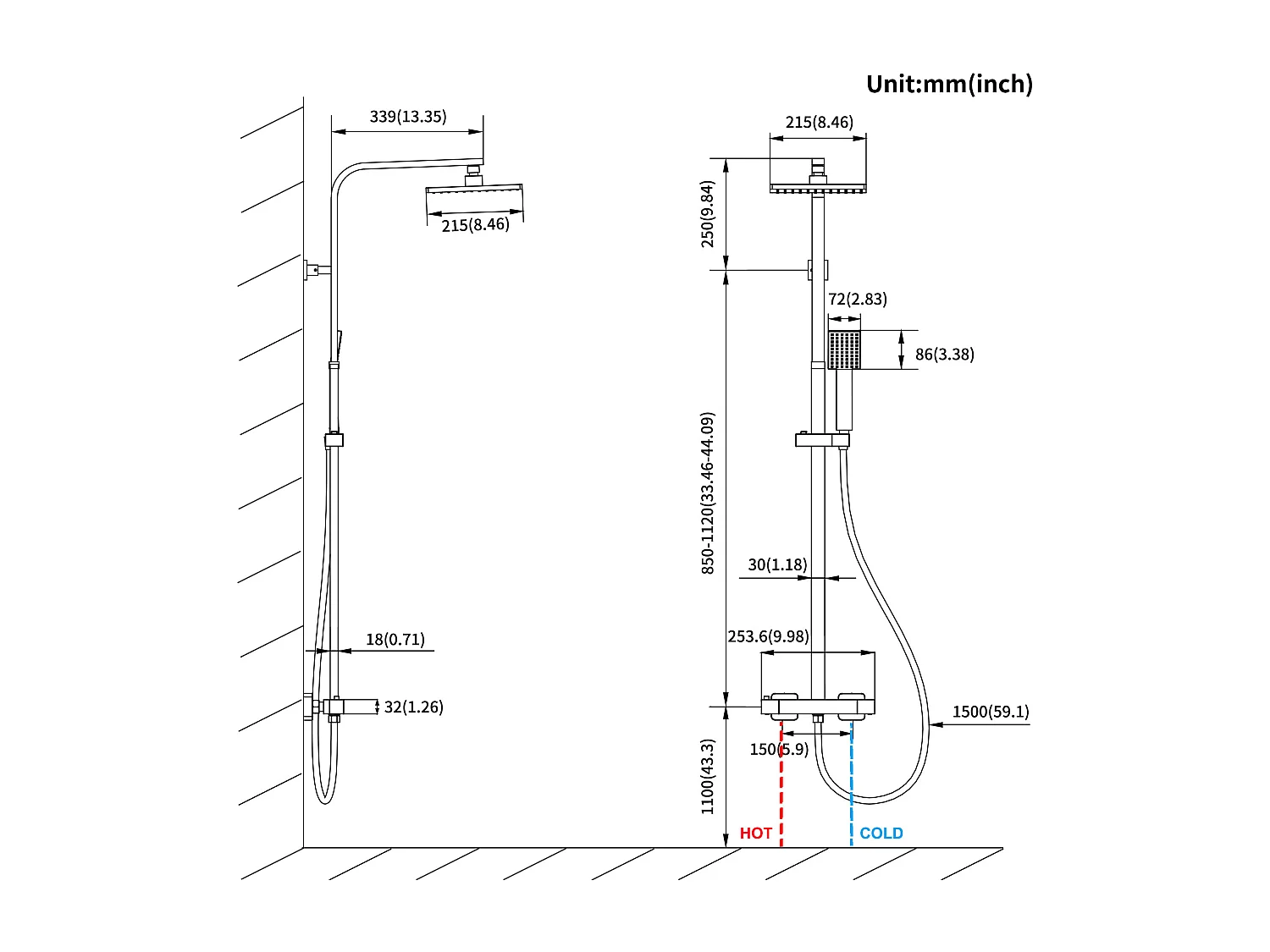 Thermostatische Duschsäule, schwarze höhenverstellbare Duschsäule, Duschsäule mit Mischer, Duschmischer für Badezimmer