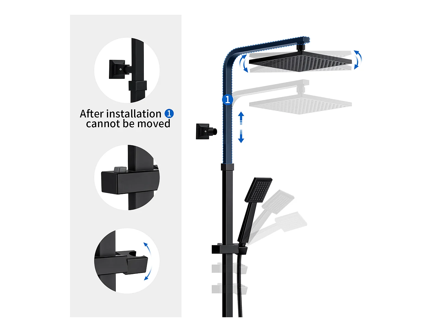 Colonne de Douche Thermostatique, Colonne de Douche Noir Réglable Hauteur, Colonne de douche avec mitigeur, Mitigeur Douche pour Salle de Bain