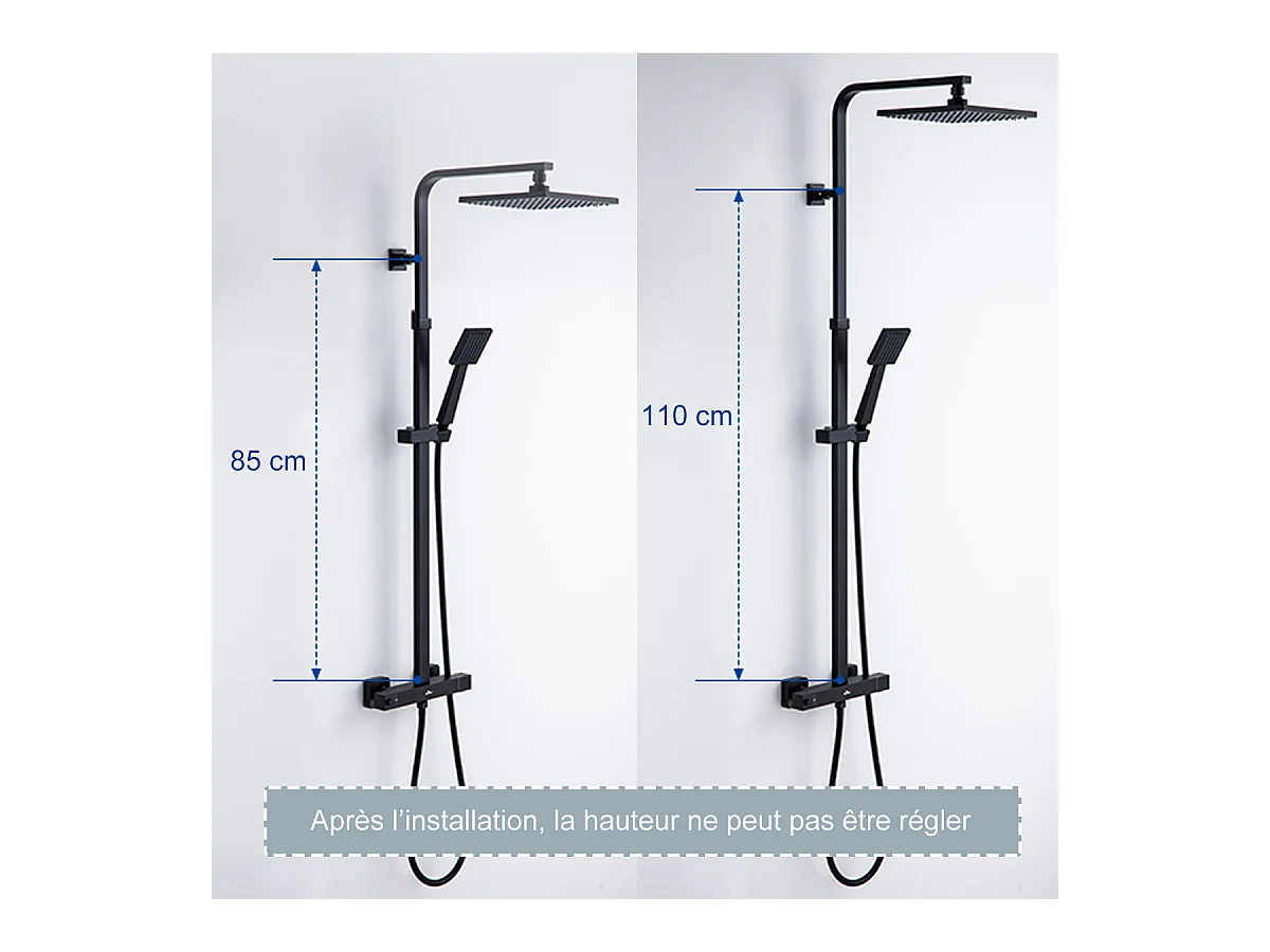 Colonne de Douche Thermostatique, Colonne de Douche Noir Réglable Hauteur, Colonne de douche avec mitigeur, Mitigeur Douche pour Salle de Bain