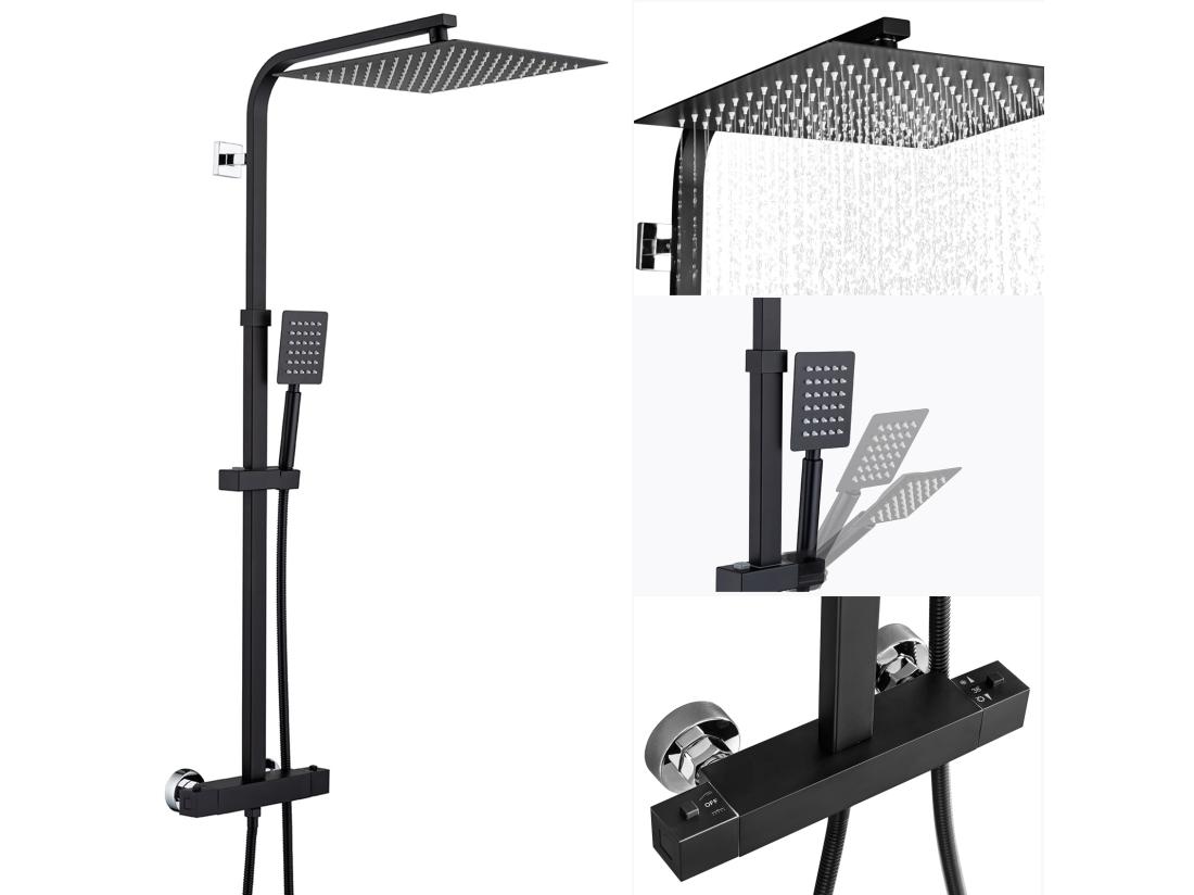vente unique Colonne Douche Thermostatique Colonne Douche Noir de 38°C avec Mitigeur Systeme Douche Thermostatique Réglable Hauteur 90-116cm Salle Bain