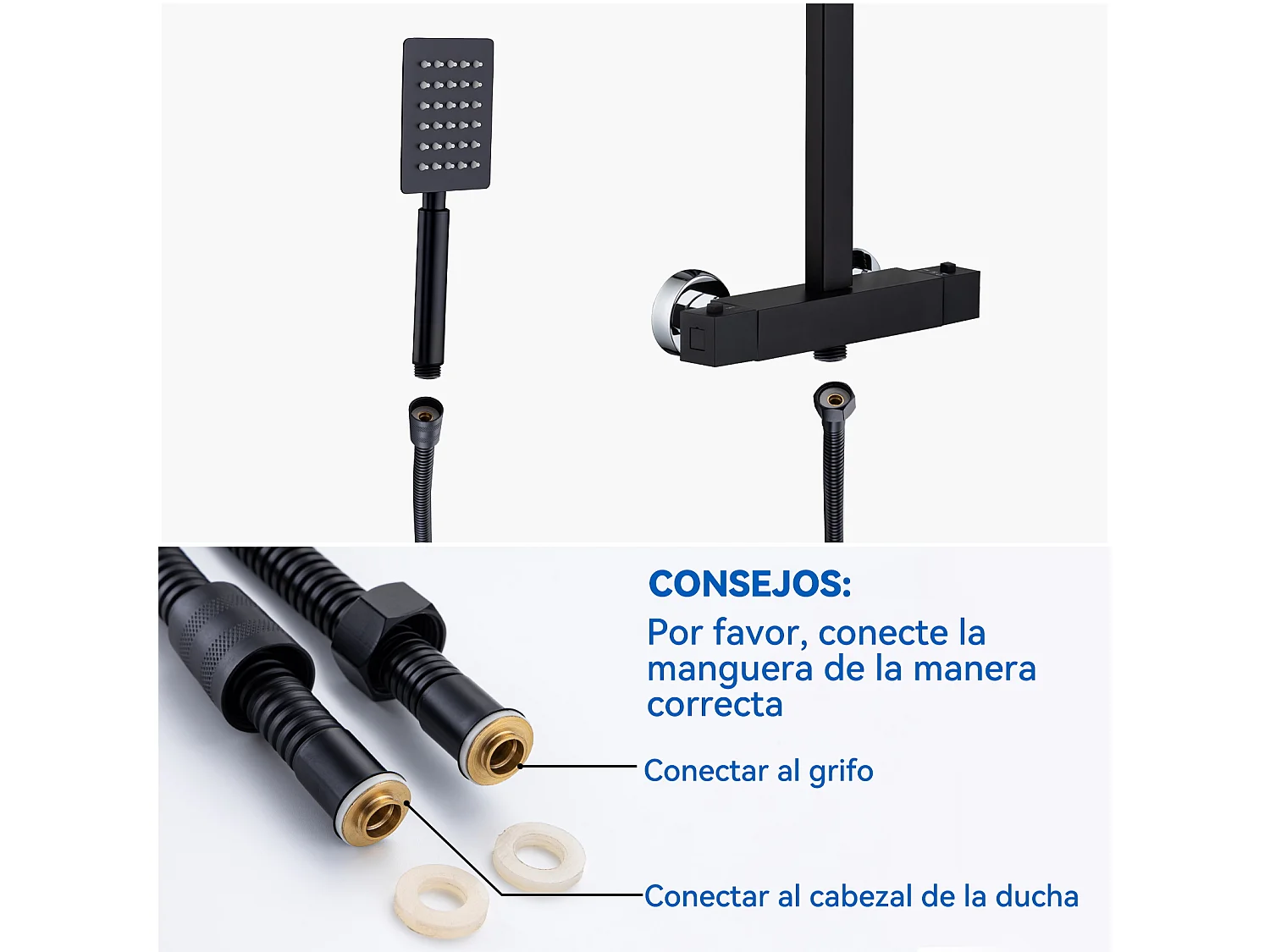 Colonne Douche Thermostatique,Colonne Douche Noir de 38°C avec Mitigeur Systeme Douche Thermostatique Réglable Hauteur 90-116cm,Salle Bain