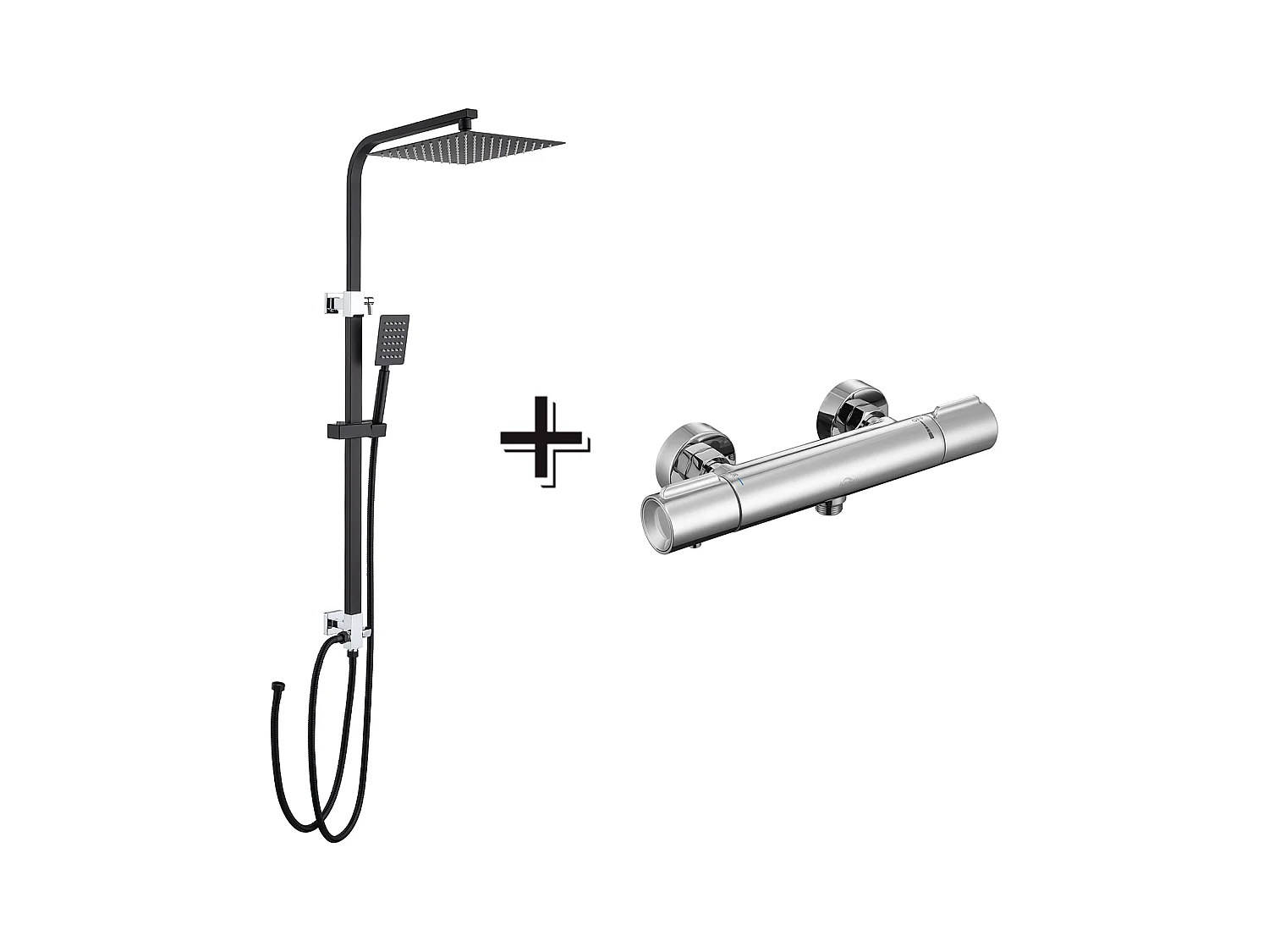 Douchekolom Zwart,Zonder Mengkraan,In Hoogte Verstelbaar 690-1130cm+ Thermostatische Douchemengkraan Veilige Knop bij 38°C, Verchroomd
