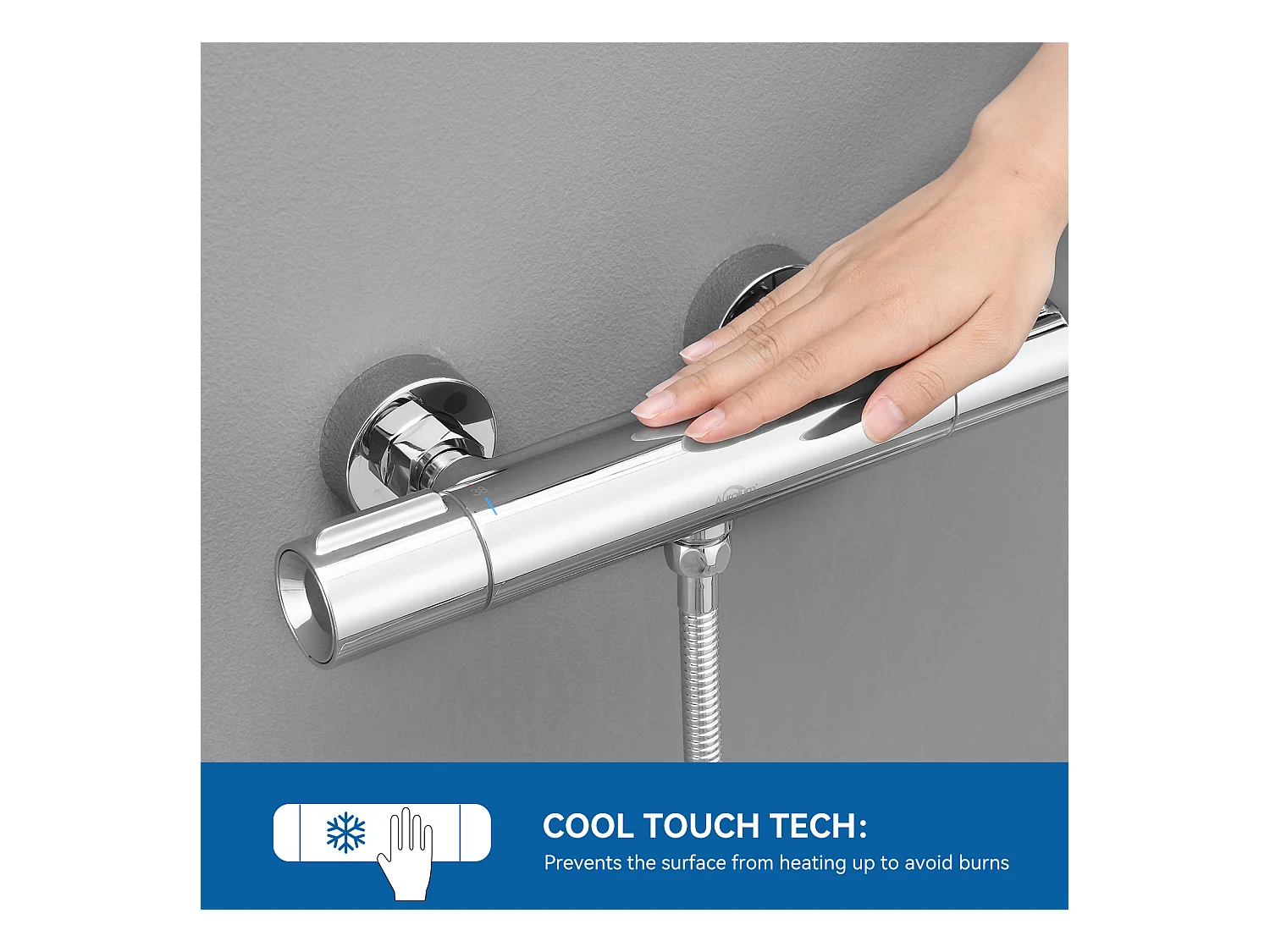 Colonne Douche Noir,Sans Mitigeur,Hauteur Réglable 690-1130cm+Mitigeur Thermostatique Douche Bouton Sécurisé à 38°C,Chromé