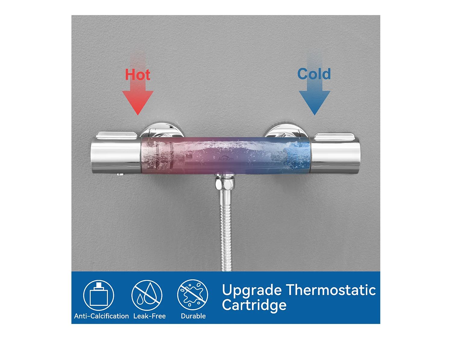 Colonne Douche Noir,Sans Mitigeur,Hauteur Réglable 690-1130cm+Mitigeur Thermostatique Douche Bouton Sécurisé à 38°C,Chromé