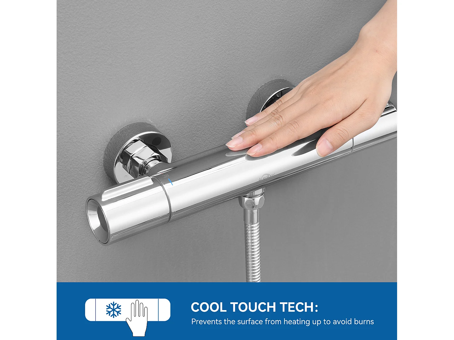 Colonne Douche Noir,Sans Mitigeur,Hauteur Réglable 690-1130cm+Mitigeur Thermostatique Douche Bouton Sécurisé à 38°C,Chromé