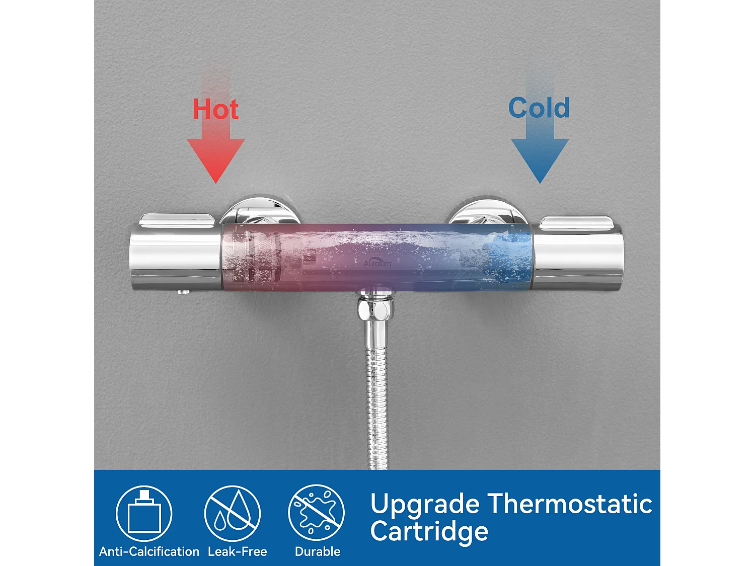 Colonne Douche Noir,Sans Mitigeur,Hauteur Réglable 690-1130cm+Mitigeur Thermostatique Douche Bouton Sécurisé à 38°C,Chromé