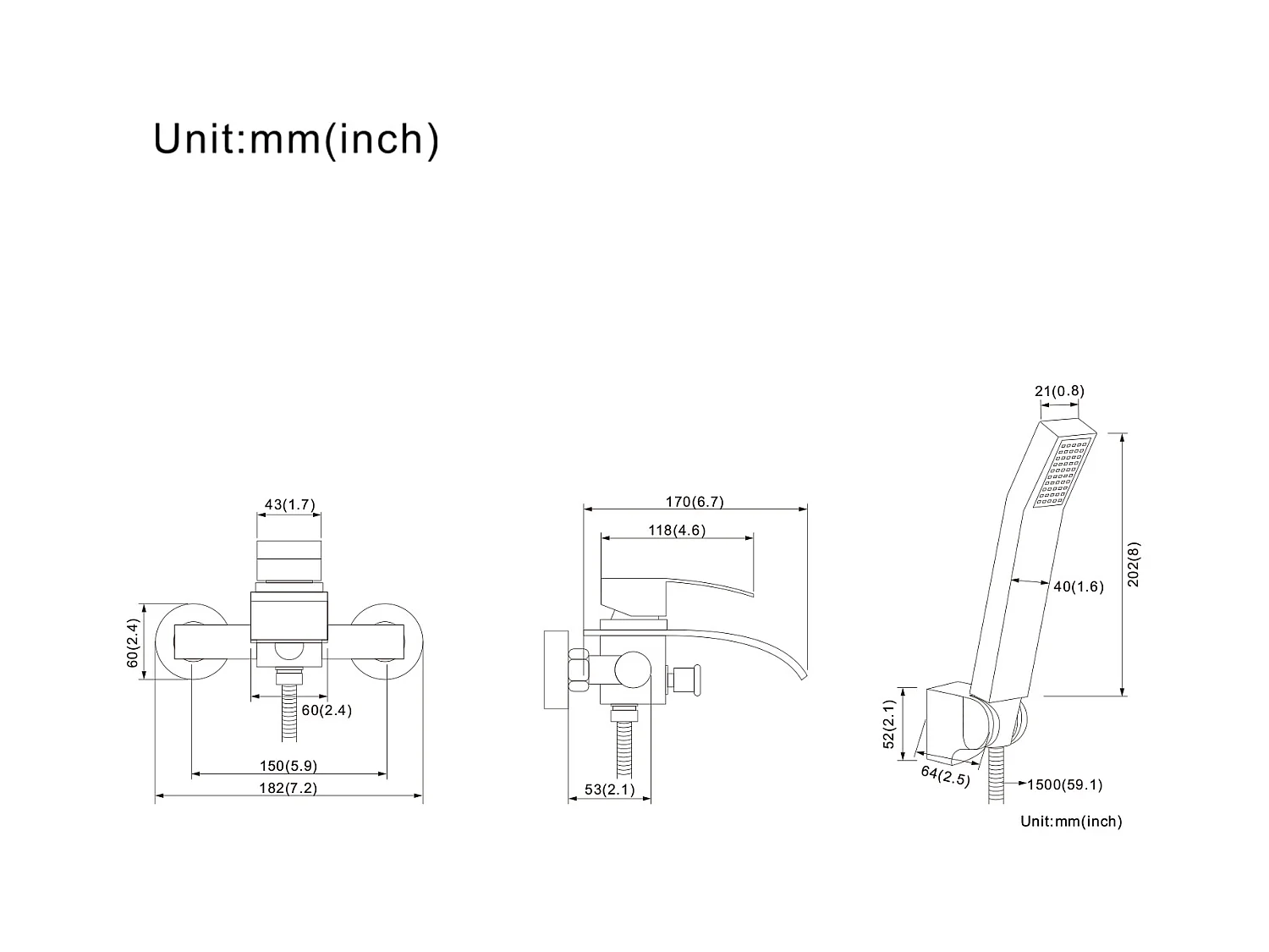 Miscelatore da bagno CascaDi con doccia a mano e tubo flessibile per doccia Rubinetto per doccia Rubinetto a parete Rubinetto bagno in ottone cromato