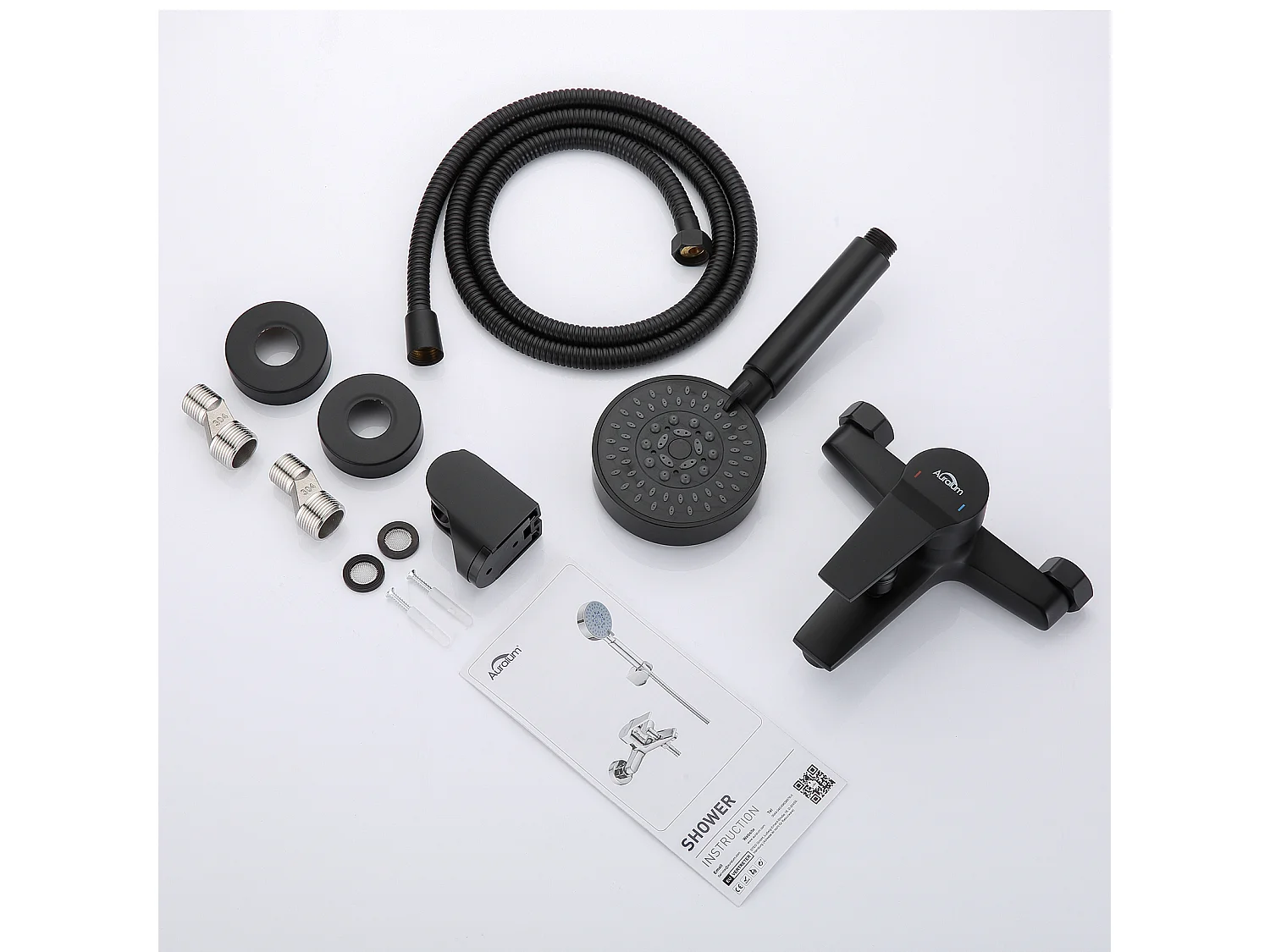 Mezclador Bañera Negro, Grifo Bañera con Ducha 5 Jets/Flexible de Ducha (1.5m) SuPport, Mezclador monomando Ducha de pared